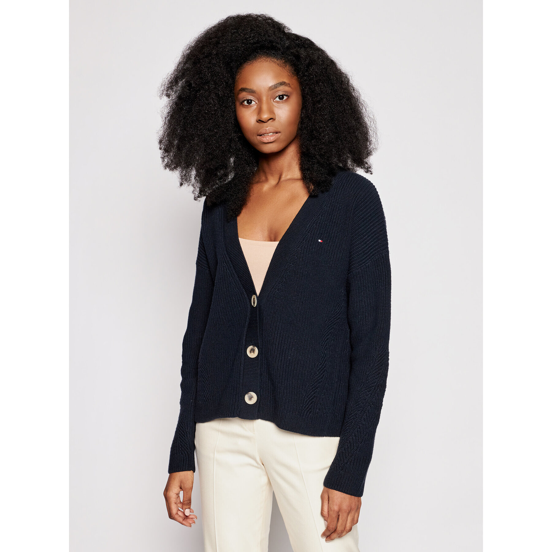 Tommy Hilfiger Cardigan Hayana WW0WW30449 Bleumarin Relaxed Fit - Pled.ro