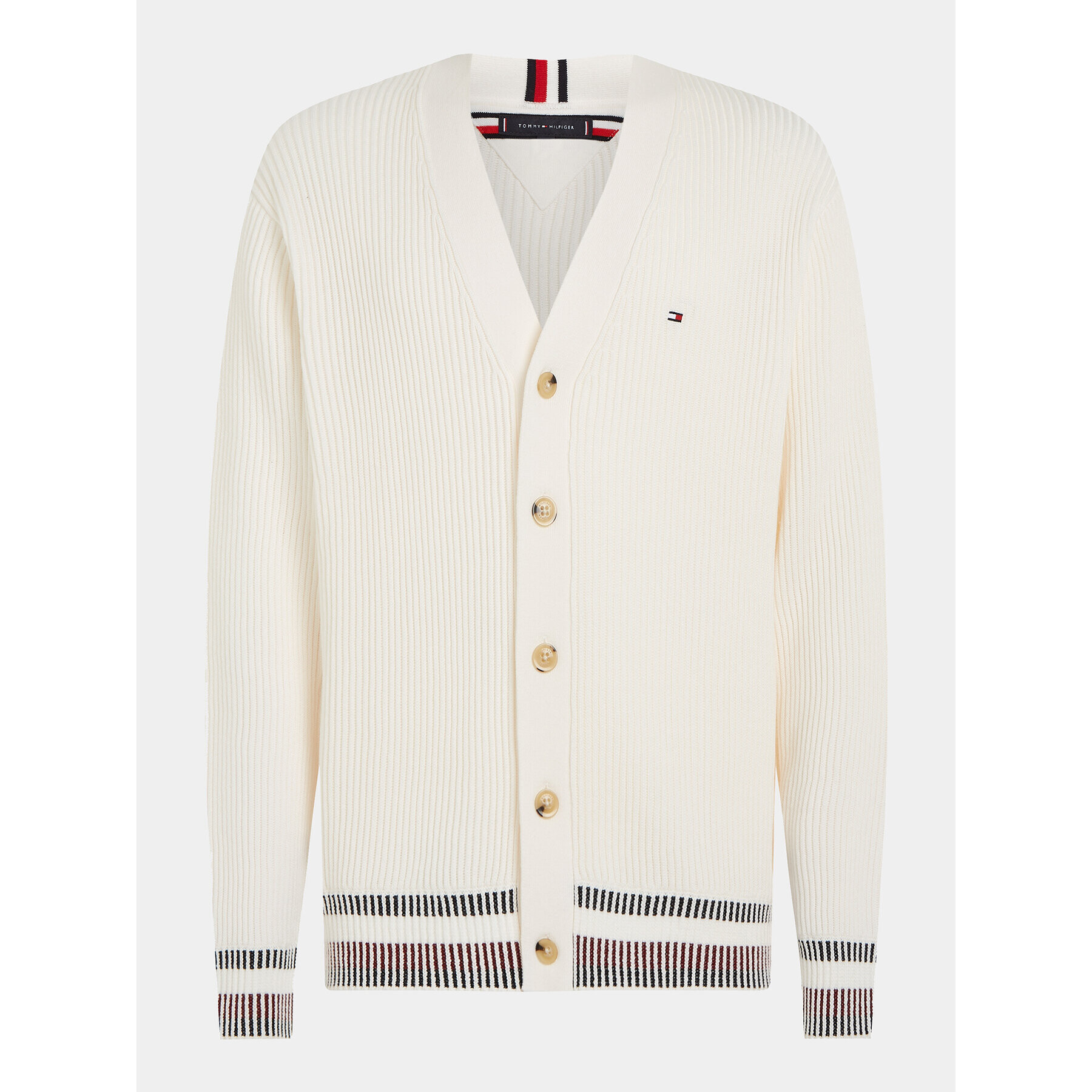 Tommy Hilfiger Cardigan Shadow MW0MW33084 Écru Relaxed Fit - Pled.ro