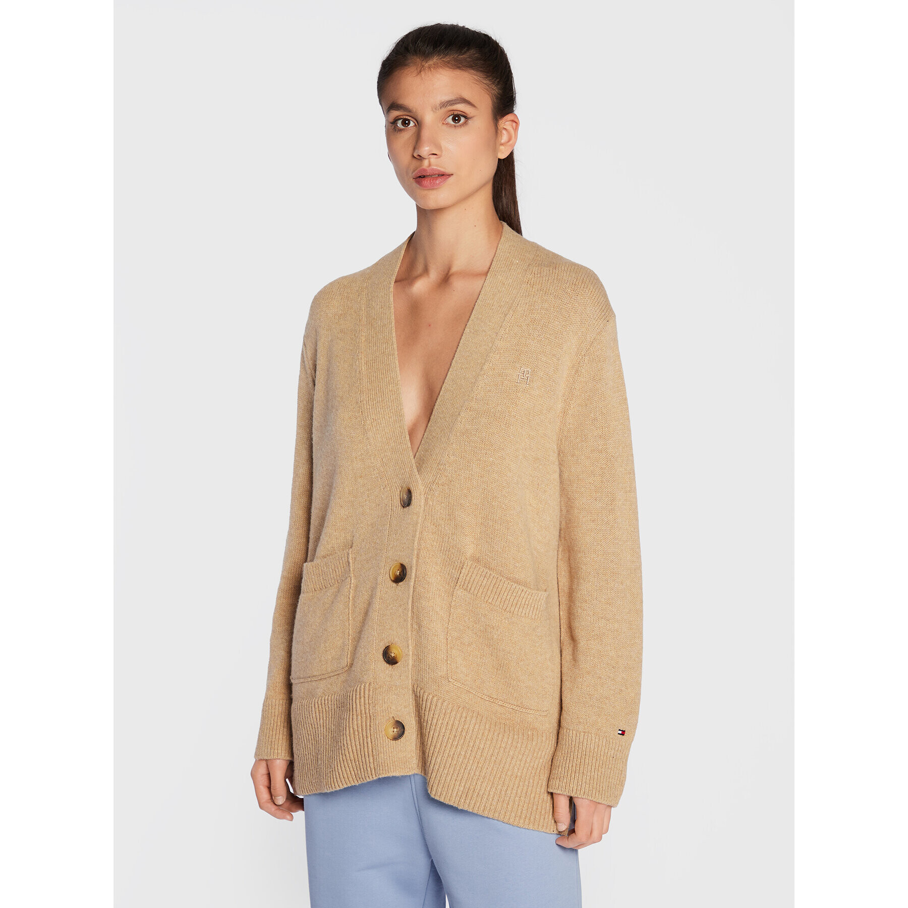 Tommy Hilfiger Cardigan WW0WW35775 Bej Oversize - Pled.ro