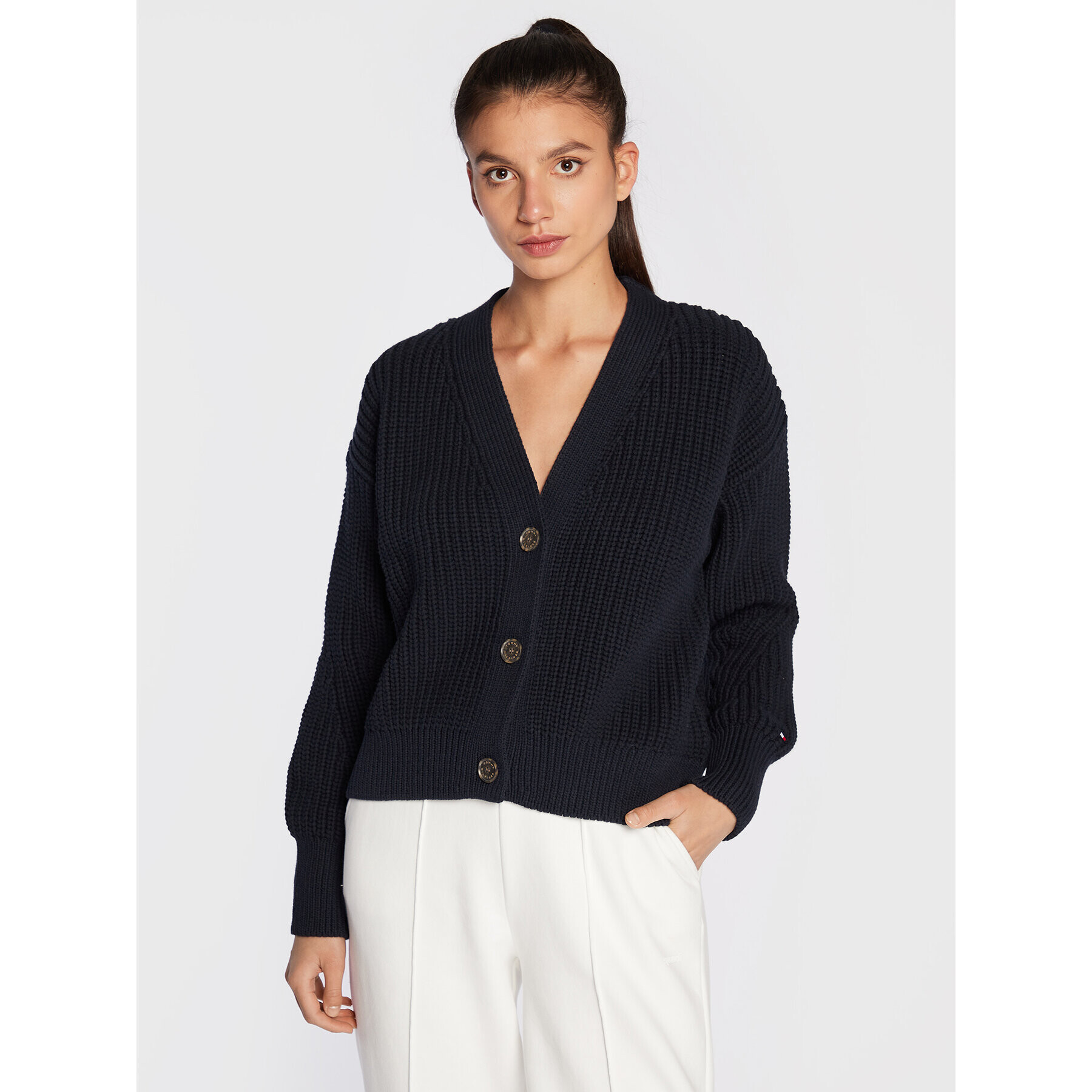 Tommy Hilfiger Cardigan WW0WW35878 Bleumarin Relaxed Fit - Pled.ro