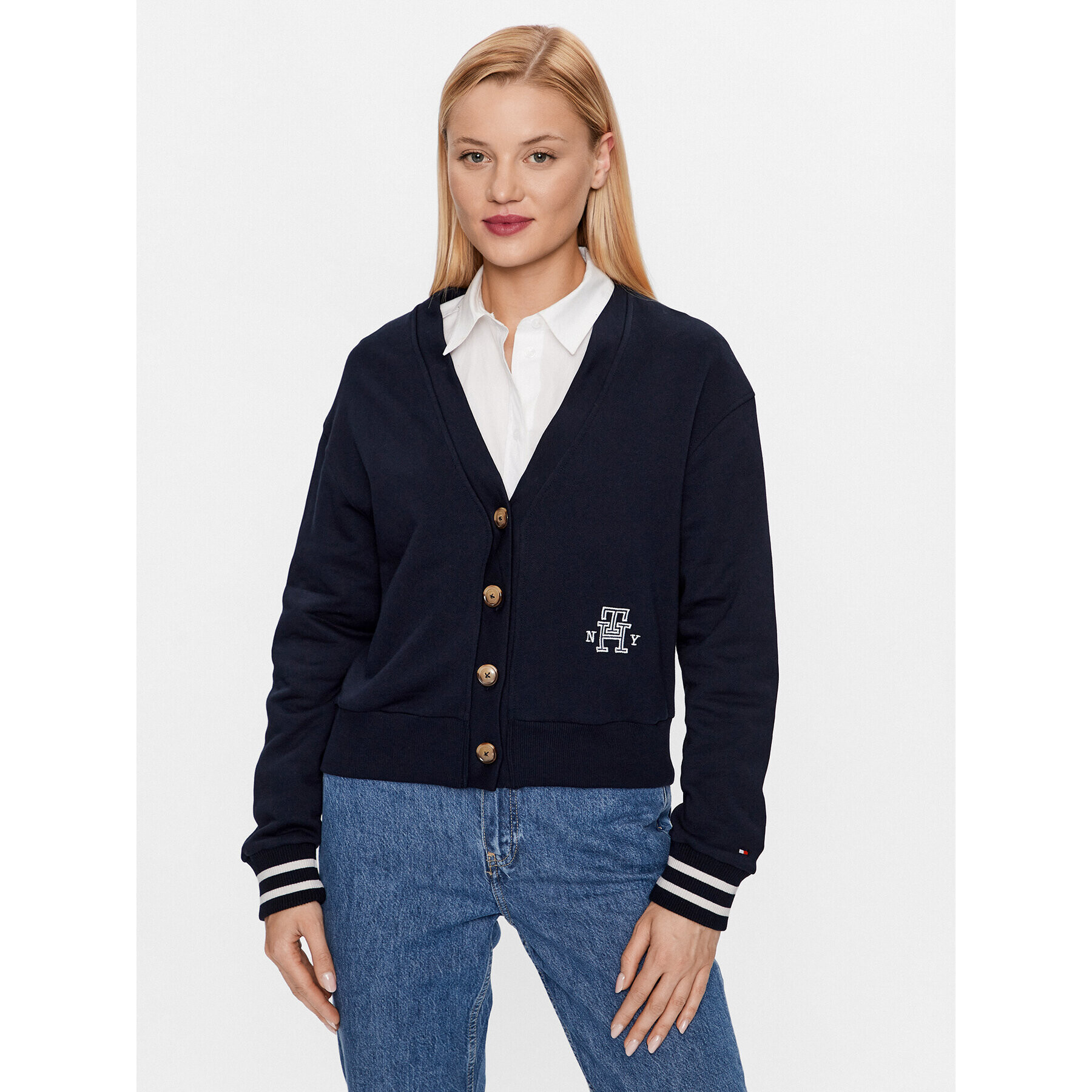 Tommy Hilfiger Cardigan WW0WW39141 Bleumarin Regular Fit - Pled.ro