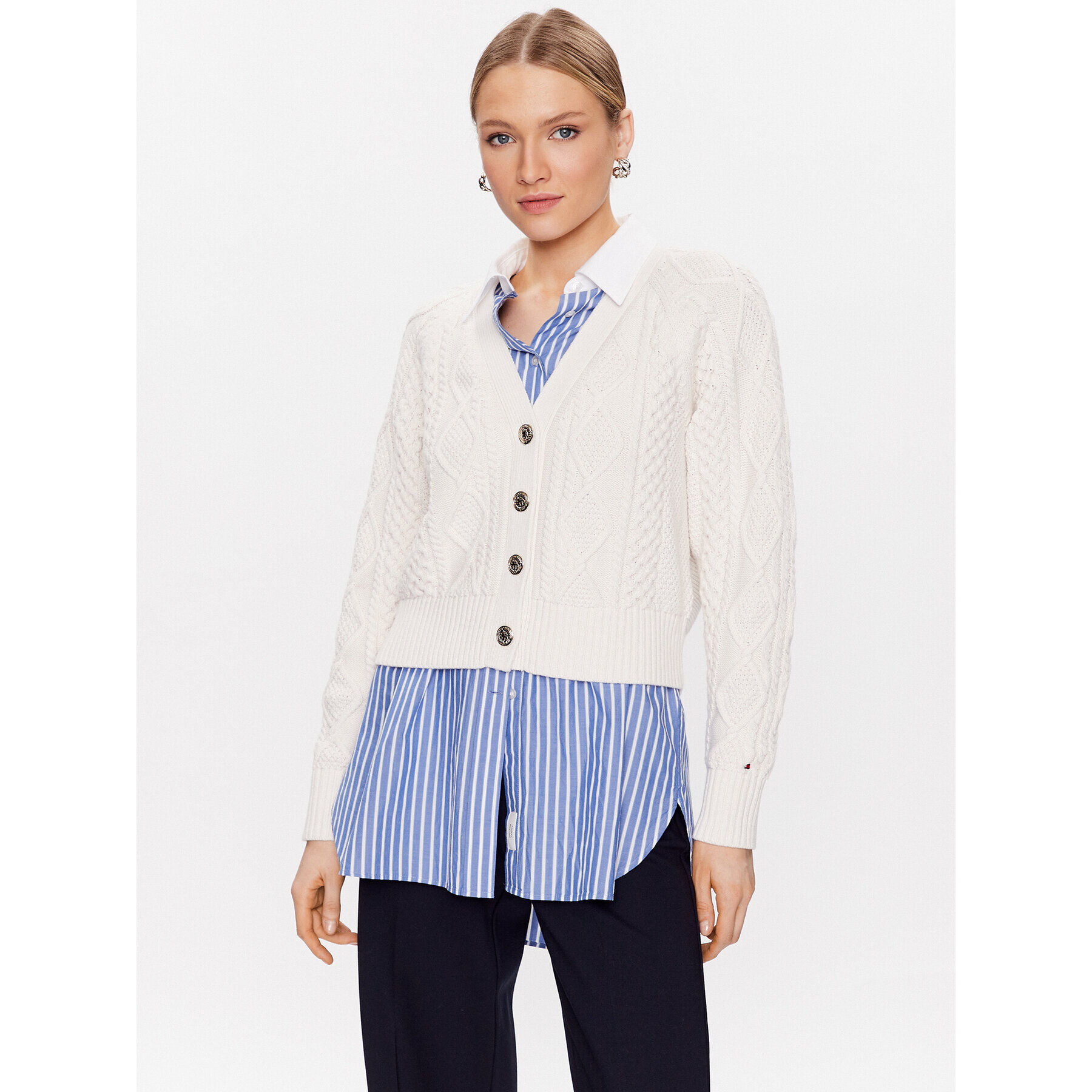 Tommy Hilfiger Cardigan WW0WW39224 Écru Relaxed Fit - Pled.ro