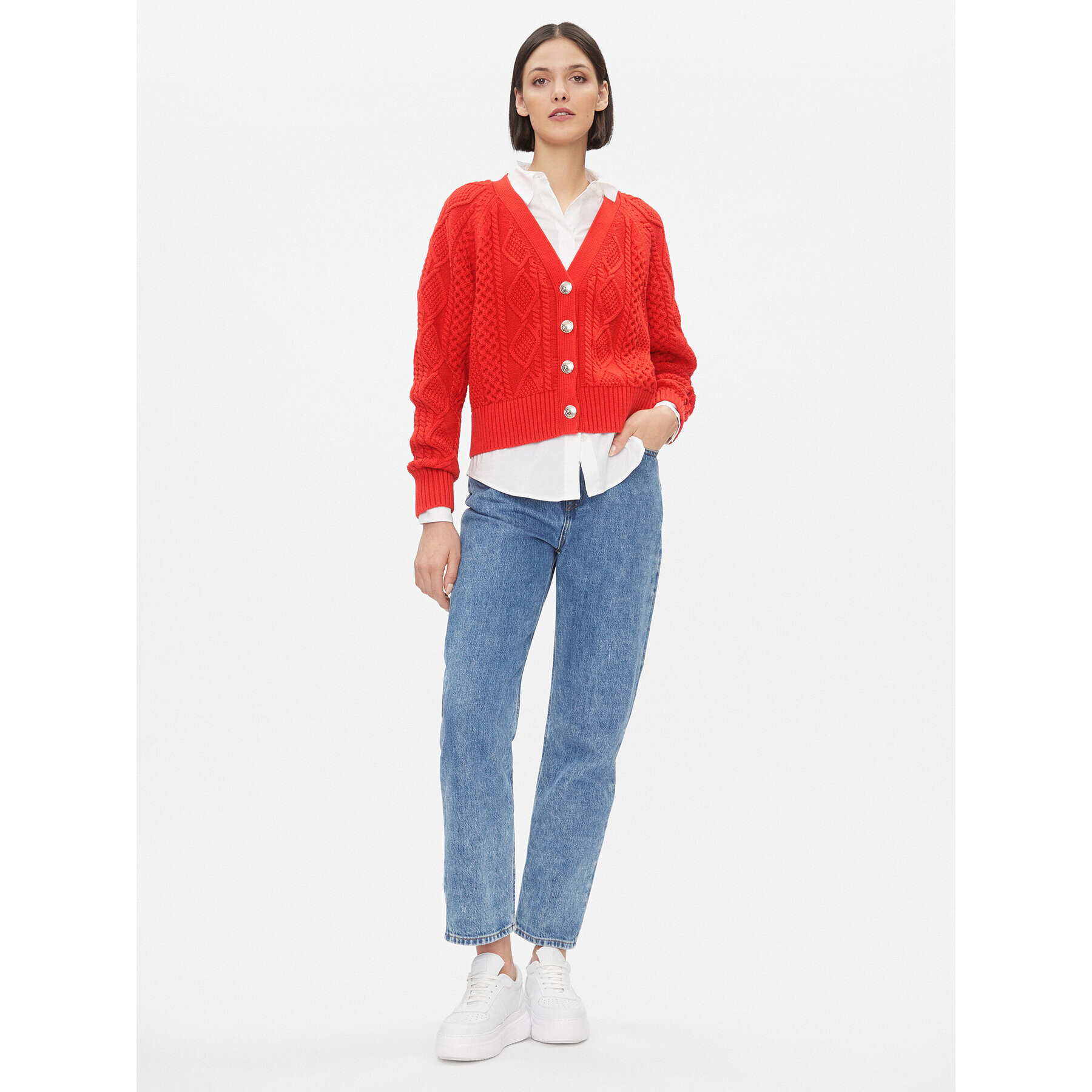 Tommy Hilfiger Cardigan WW0WW39224 Roșu Relaxed Fit - Pled.ro