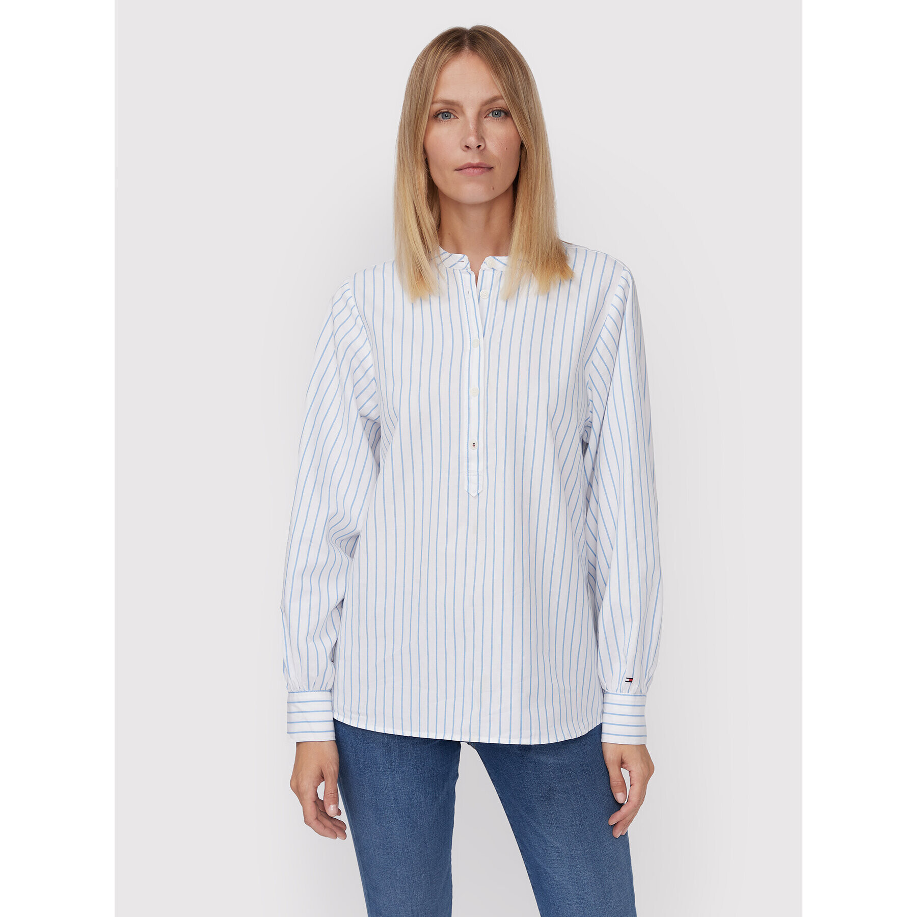 Tommy Hilfiger Cămașă Henley WW0WW34608 Albastru Relaxed Fit - Pled.ro