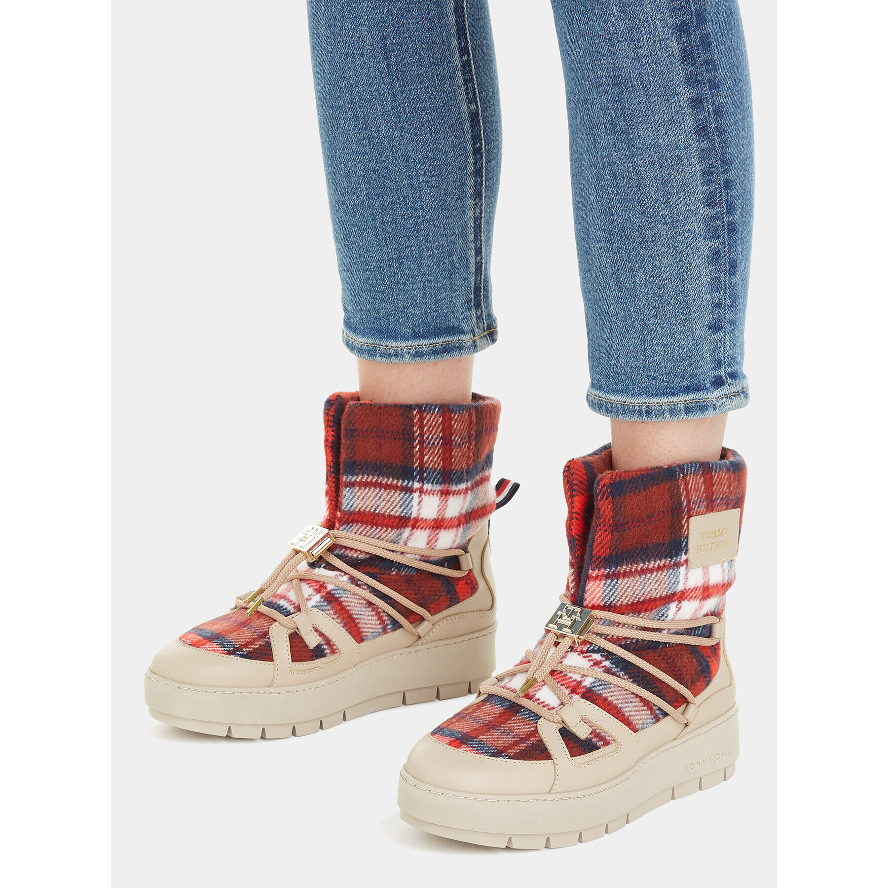 Tommy Hilfiger Cizme de zăpadă Tartan Snowboot FW0FW07612 Bej - Pled.ro