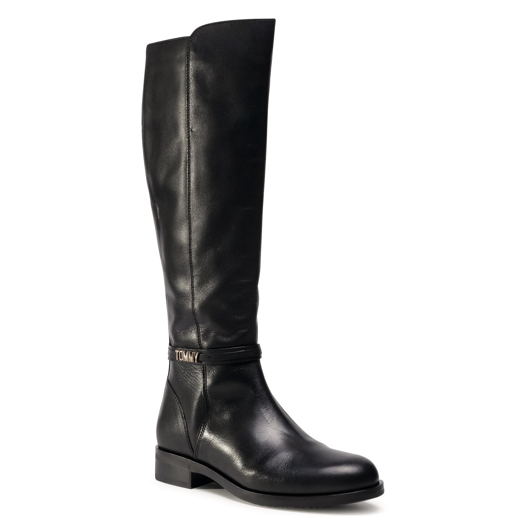 Tommy Hilfiger Cizme lungi riding Block Branding Flat Long Boot FW0FW05167 Negru - Pled.ro