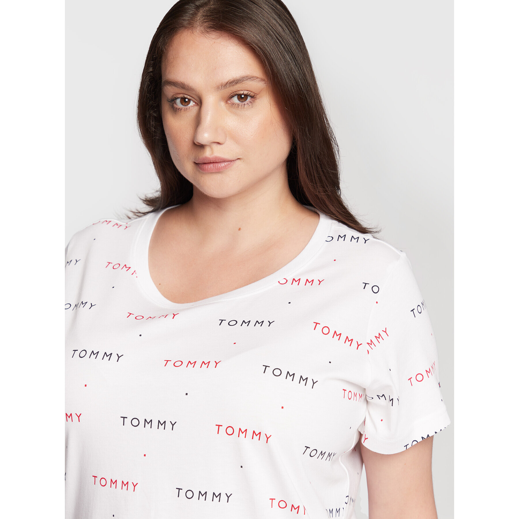 Tommy Hilfiger Curve Tricou UW0UW03297 Alb Regular Fit - Pled.ro