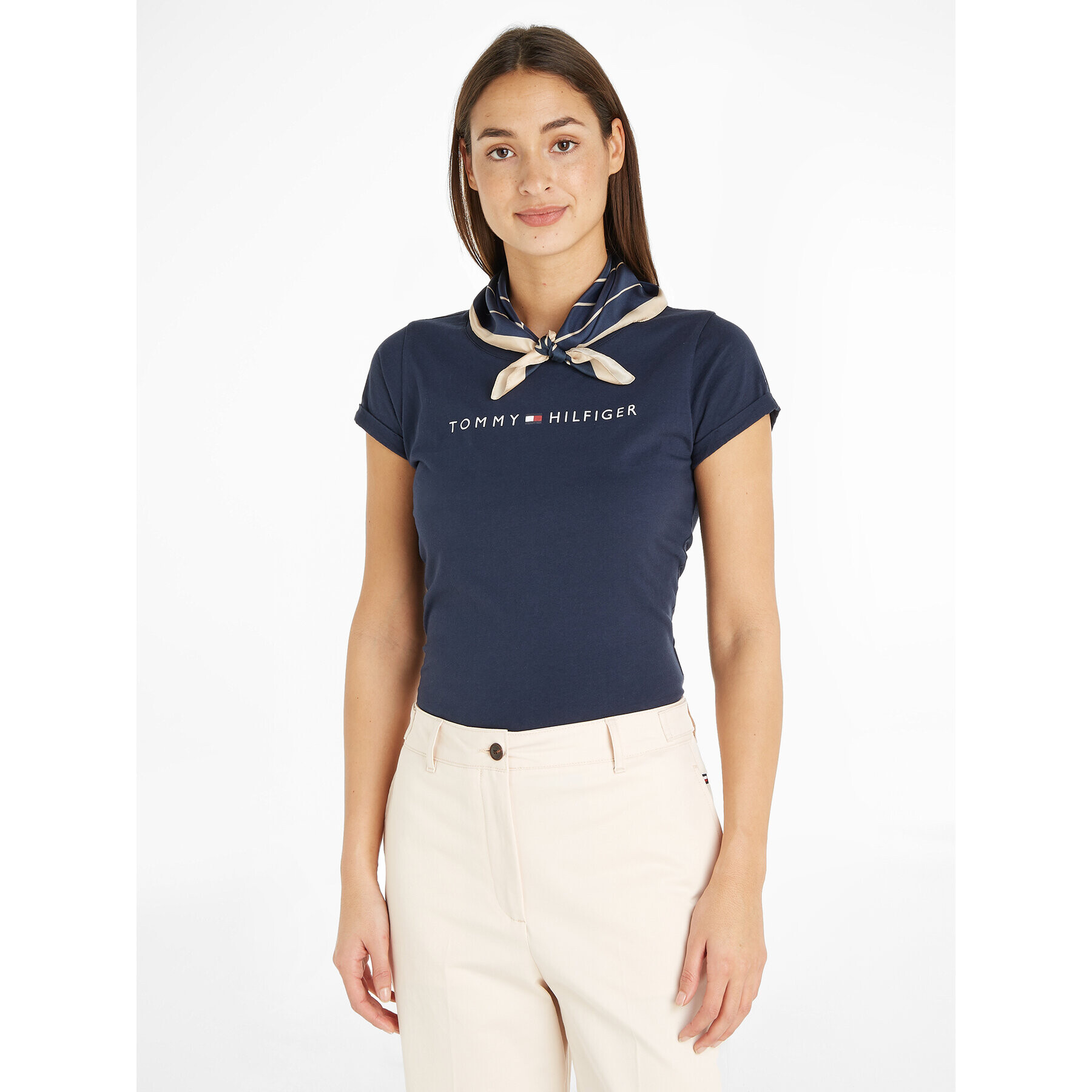 Tommy Hilfiger Eșarfă Monogram All Over Silk & Box AW0AW15807 Bleumarin - Pled.ro