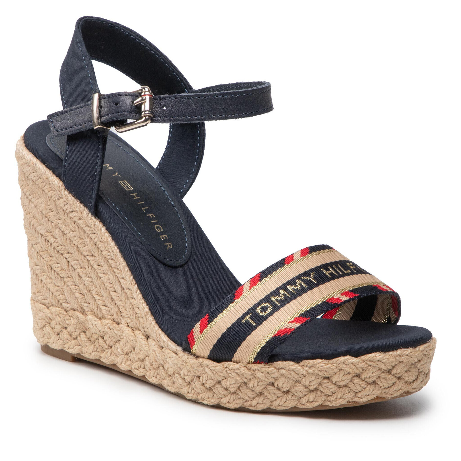 Tommy Hilfiger Espadrile Corporate Webbing High Wedge FW0FW06295 Bleumarin - Pled.ro