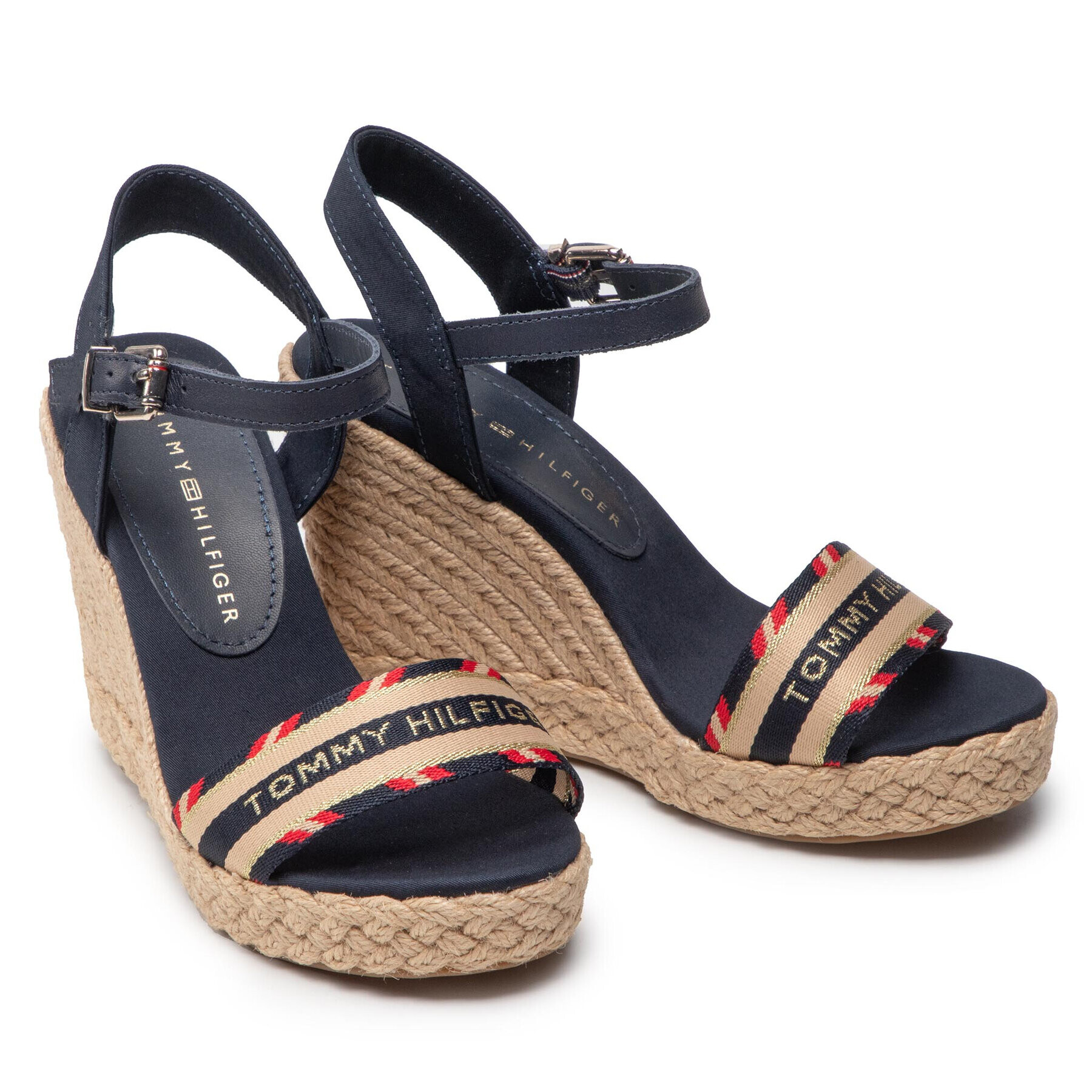 Tommy Hilfiger Espadrile Corporate Webbing High Wedge FW0FW06295 Bleumarin - Pled.ro