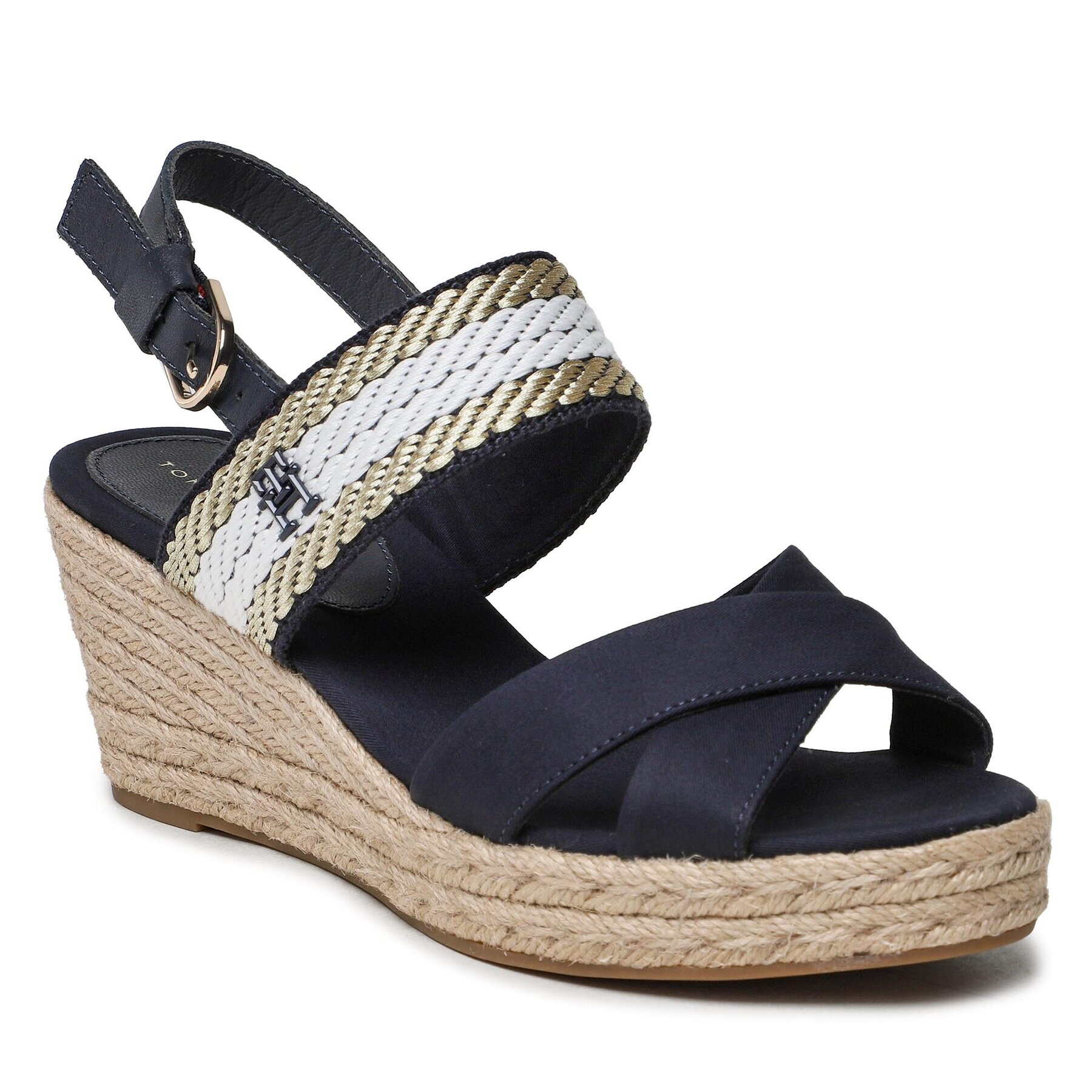 Tommy Hilfiger Espadrile Golden Webbing Mid Wedge FW0FW07090 Bleumarin - Pled.ro