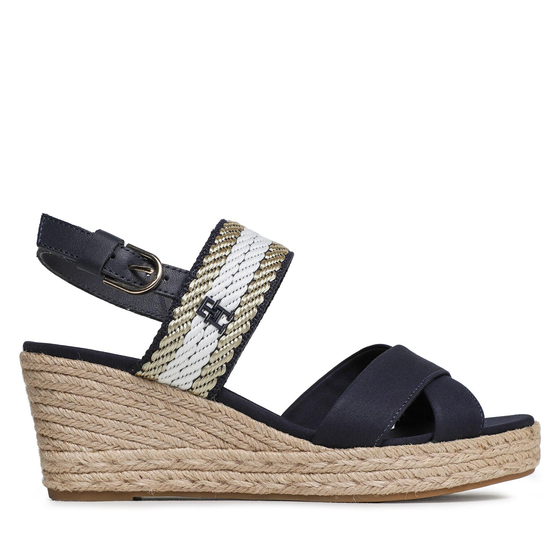 Tommy Hilfiger Espadrile Golden Webbing Mid Wedge FW0FW07090 Bleumarin - Pled.ro