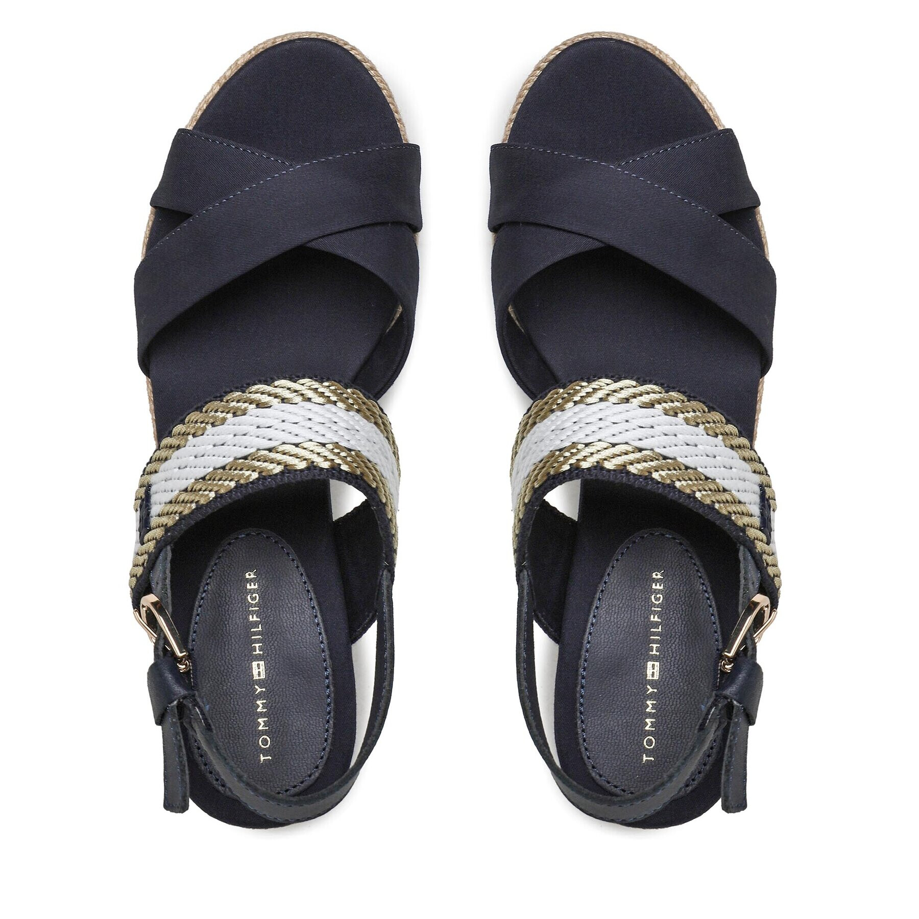 Tommy Hilfiger Espadrile Golden Webbing Mid Wedge FW0FW07090 Bleumarin - Pled.ro