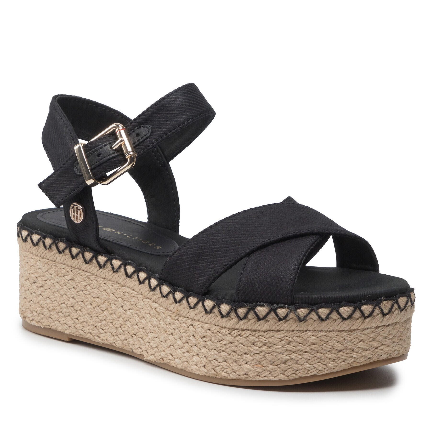 Tommy Hilfiger Espadrile Shiny Touches Flatform Wedge FW0FW06245 Negru - Pled.ro