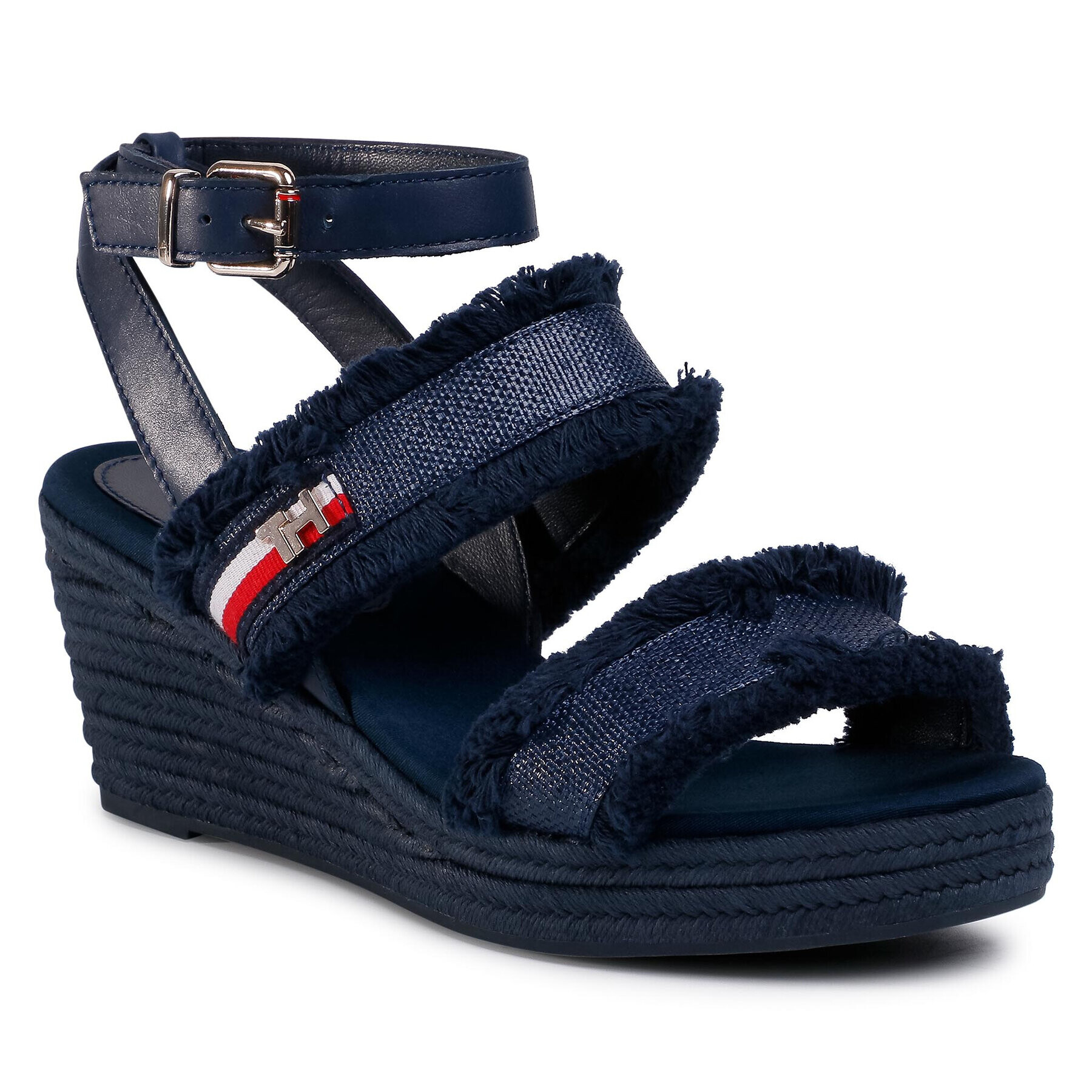 Tommy Hilfiger Espadrile Tommy Fringes Mid Wedge Sandal FW0FW04962 Bleumarin - Pled.ro