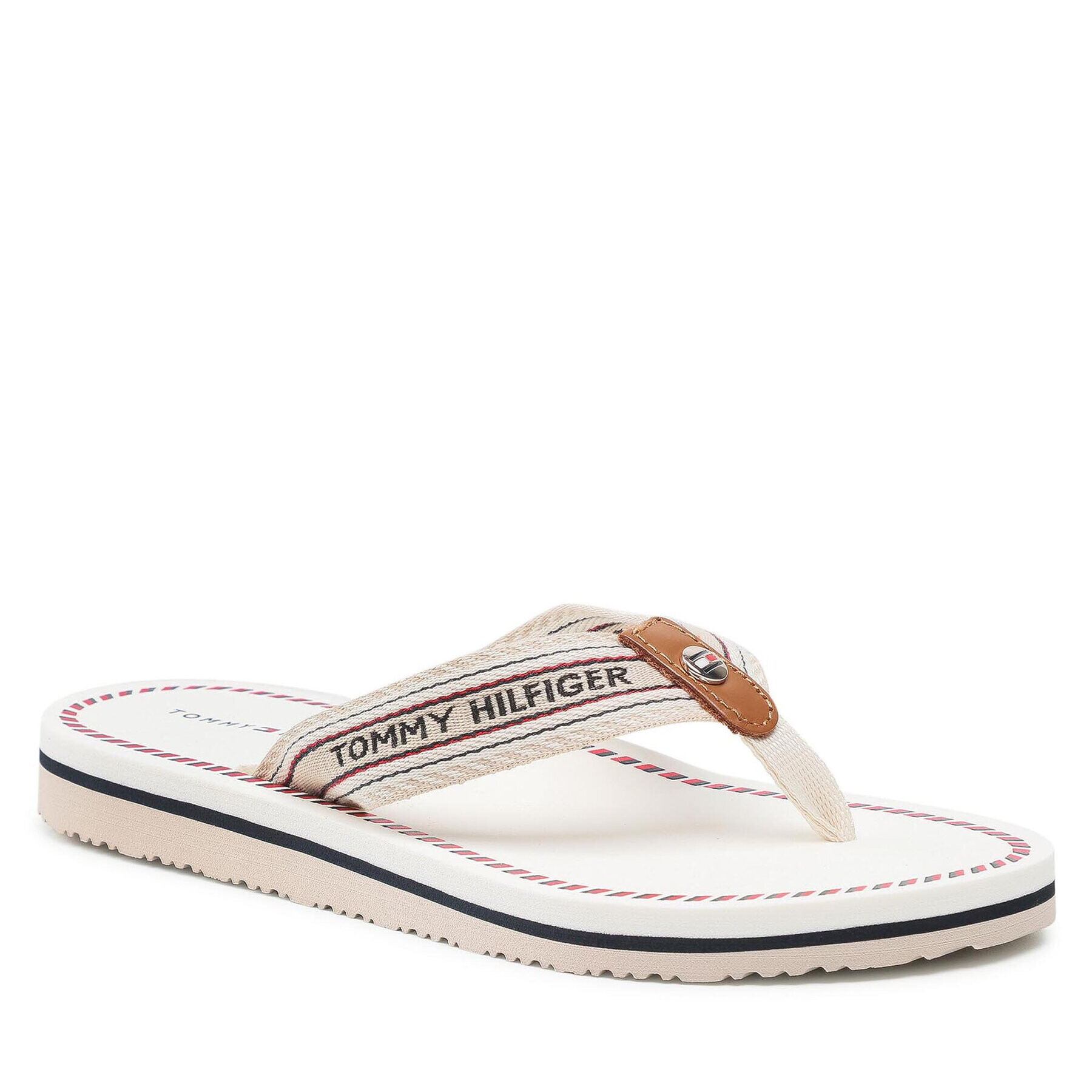 Tommy Hilfiger Flip flop Artisanal Flat Beach Sandal FW0FW05761 Alb - Pled.ro