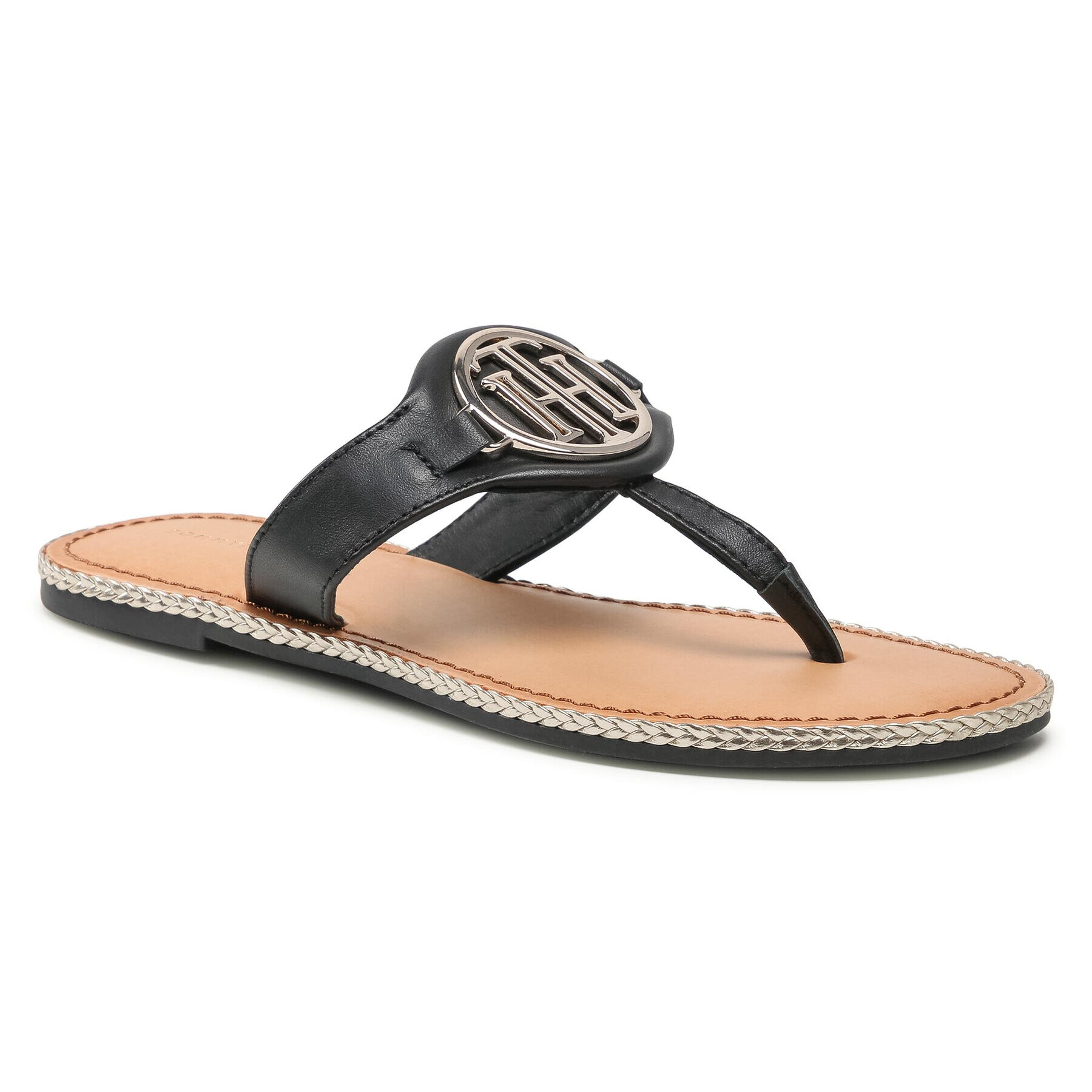 Tommy Hilfiger Flip flop Essential Leather Flat Sandal Negru - Pled.ro