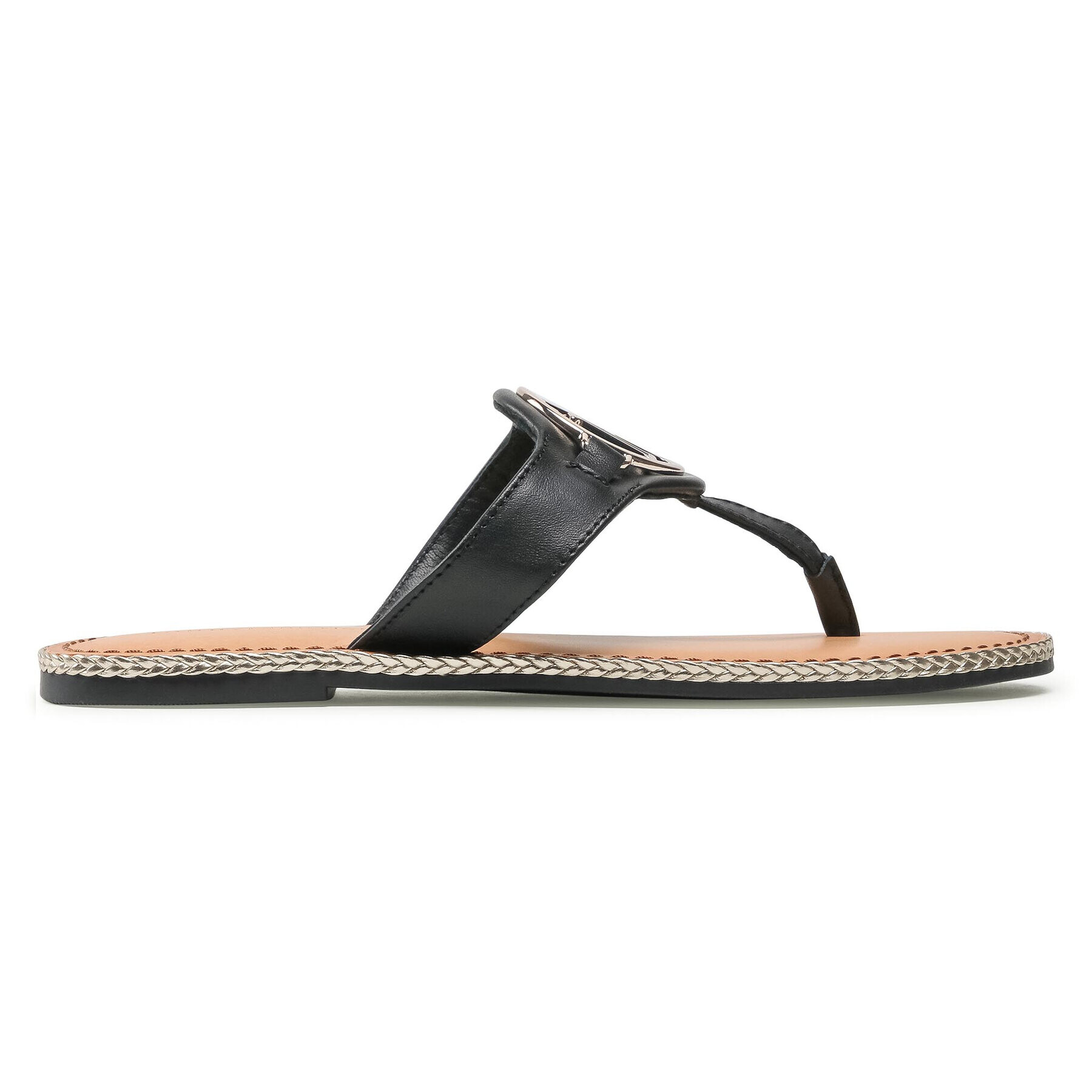 Tommy Hilfiger Flip flop Essential Leather Flat Sandal Negru - Pled.ro