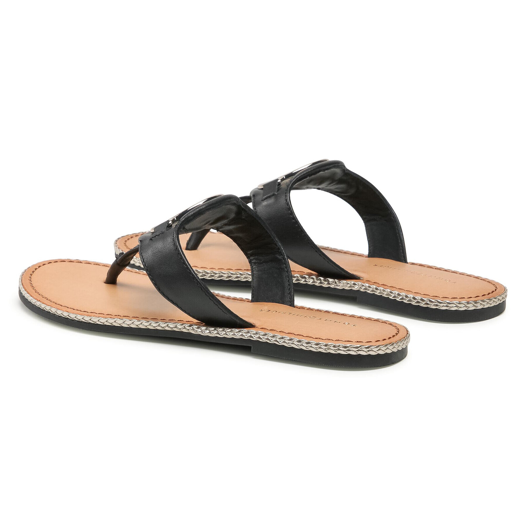 Tommy Hilfiger Flip flop Essential Leather Flat Sandal Negru - Pled.ro