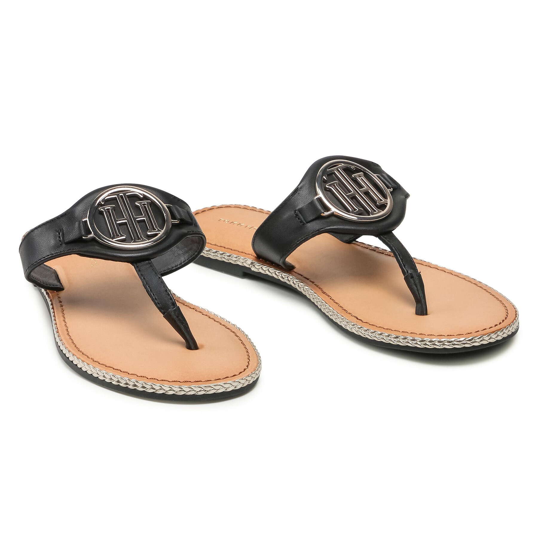 Tommy Hilfiger Flip flop Essential Leather Flat Sandal Negru - Pled.ro