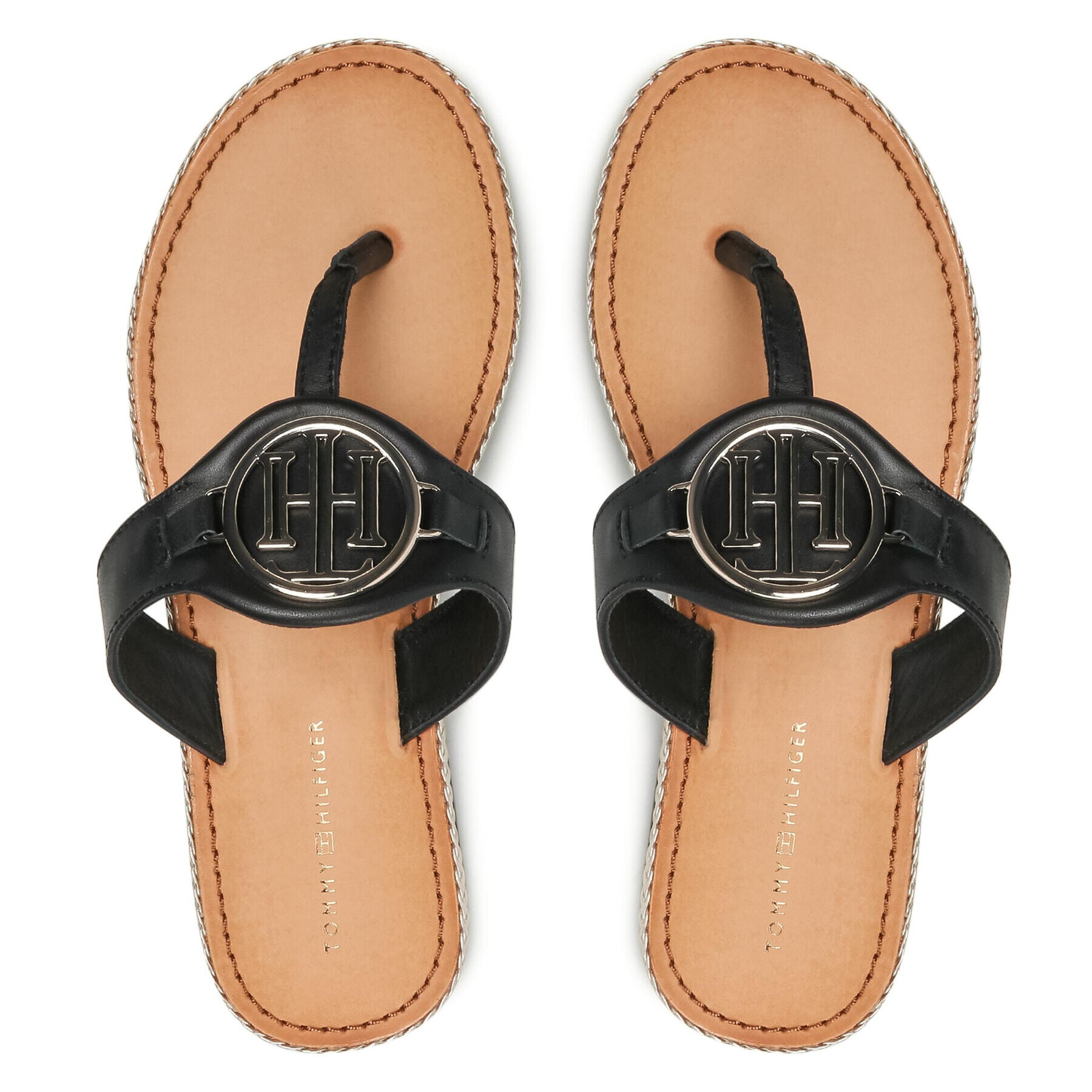 Tommy Hilfiger Flip flop Essential Leather Flat Sandal Negru - Pled.ro