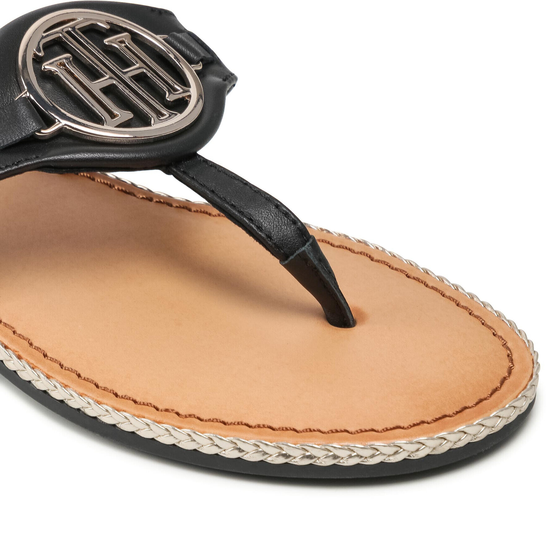 Tommy Hilfiger Flip flop Essential Leather Flat Sandal Negru - Pled.ro