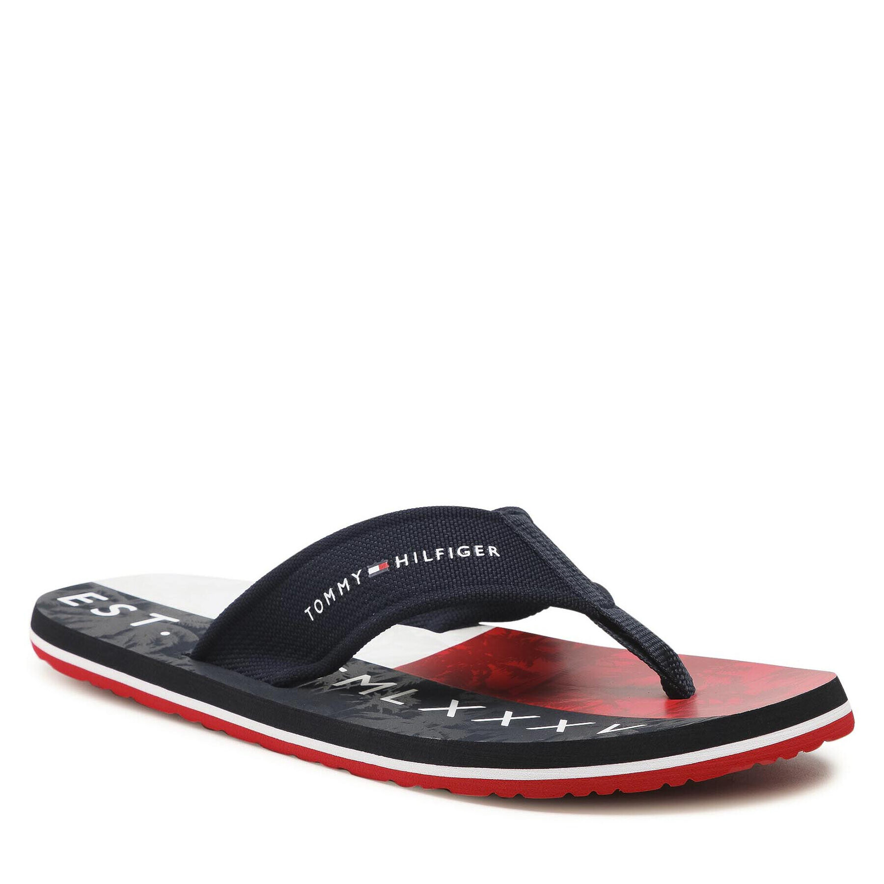 Tommy Hilfiger Flip flop Palm Print Beach Sandal FM0FM03644 Bleumarin - Pled.ro