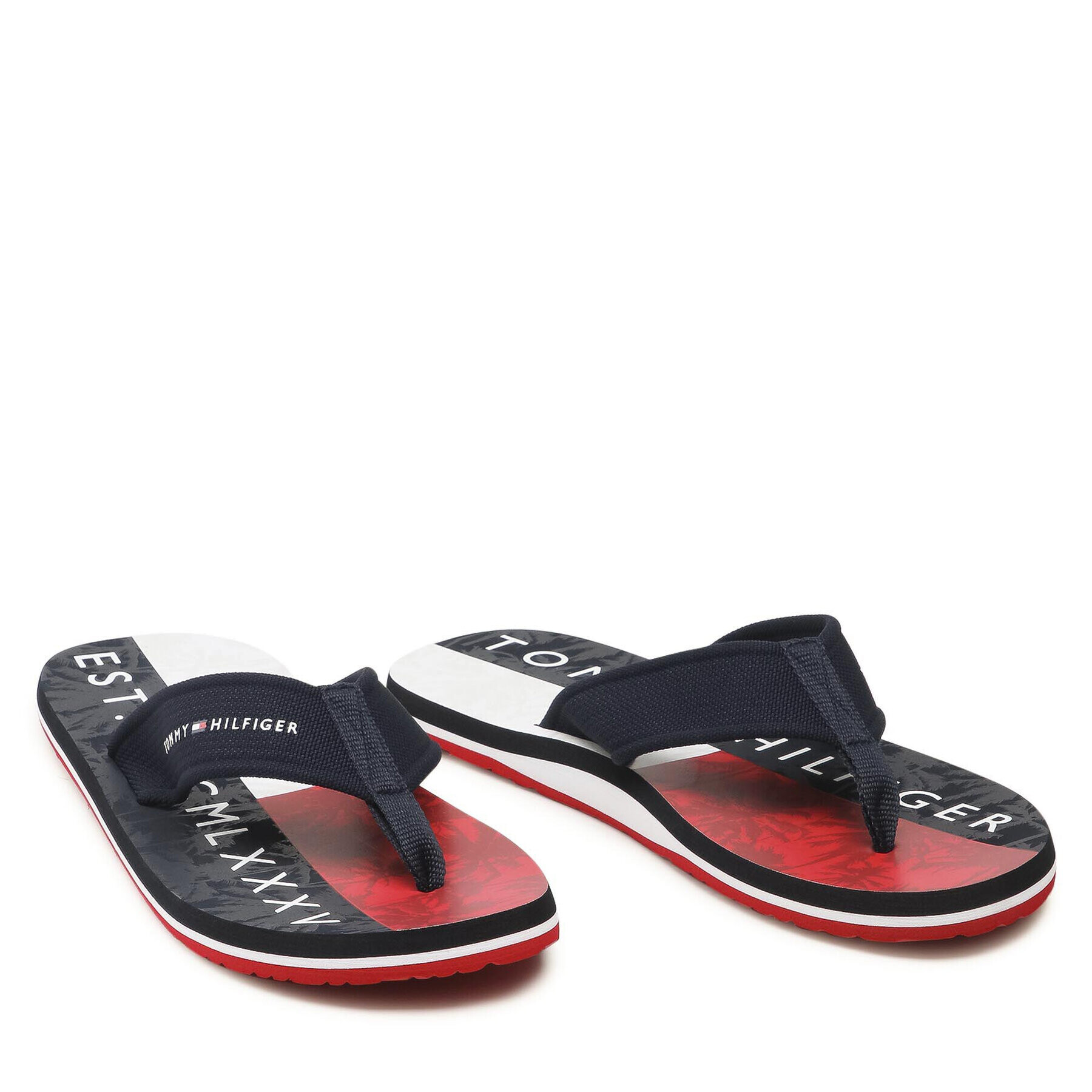 Tommy Hilfiger Flip flop Palm Print Beach Sandal FM0FM03644 Bleumarin - Pled.ro