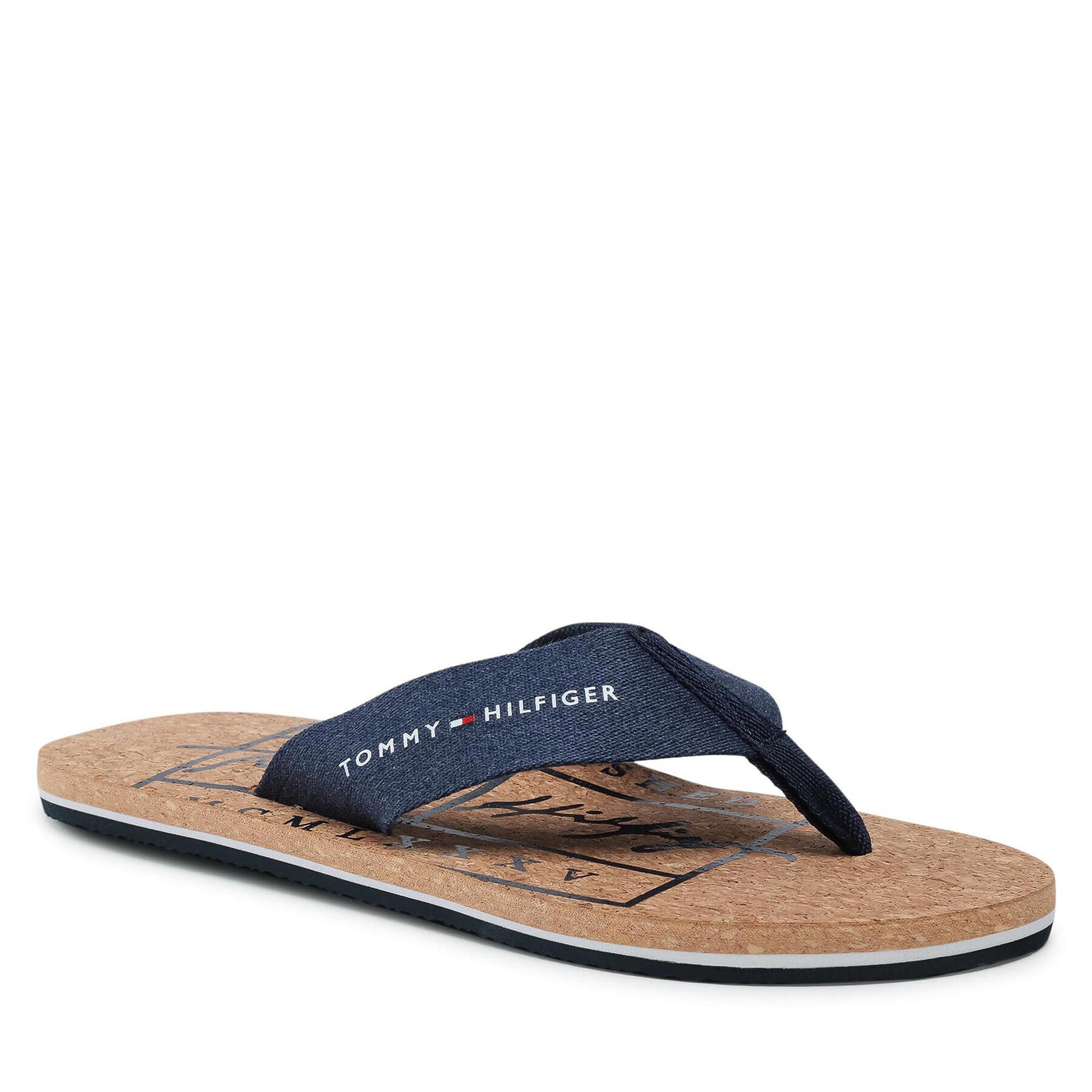 Tommy Hilfiger Flip flop Printed Cork Beach Sandal FM0FM03638 Bleumarin - Pled.ro