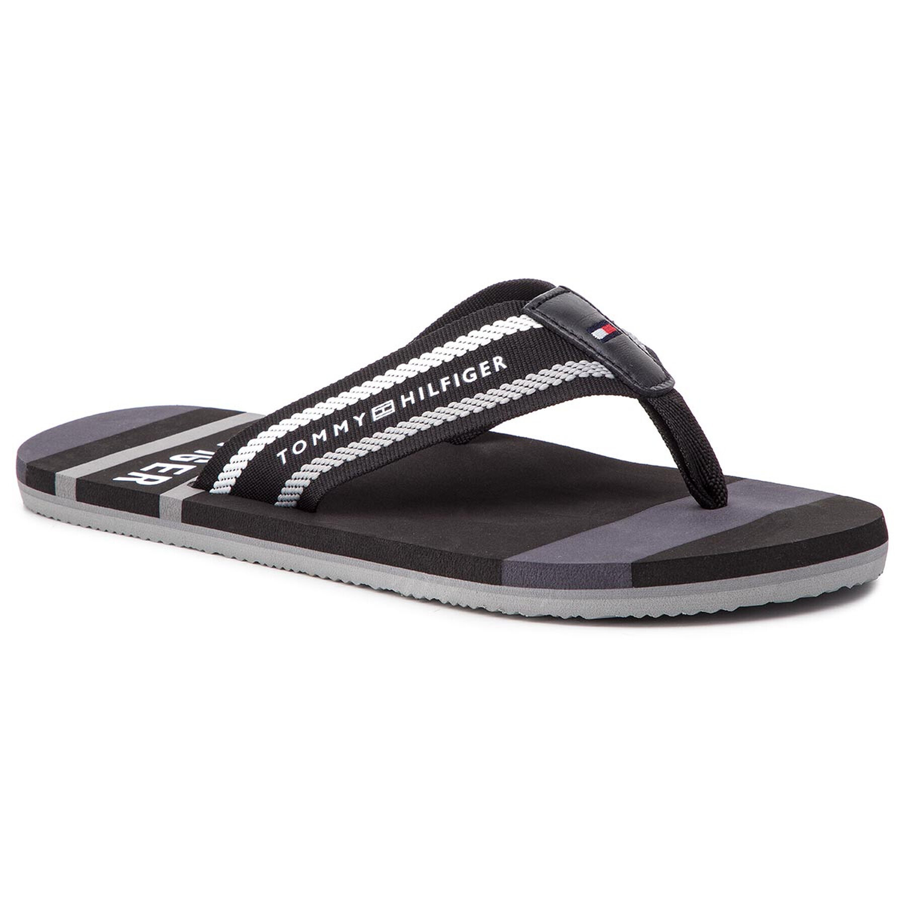 Tommy Hilfiger Flip flop Striped Beach Sandal FM0FM02085 Negru - Pled.ro