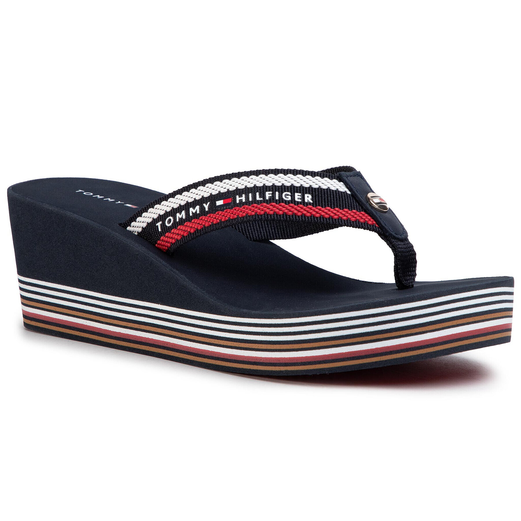 Tommy Hilfiger Flip flop Stripy Wedge Beach Sandal FW0FW047940 Bleumarin - Pled.ro