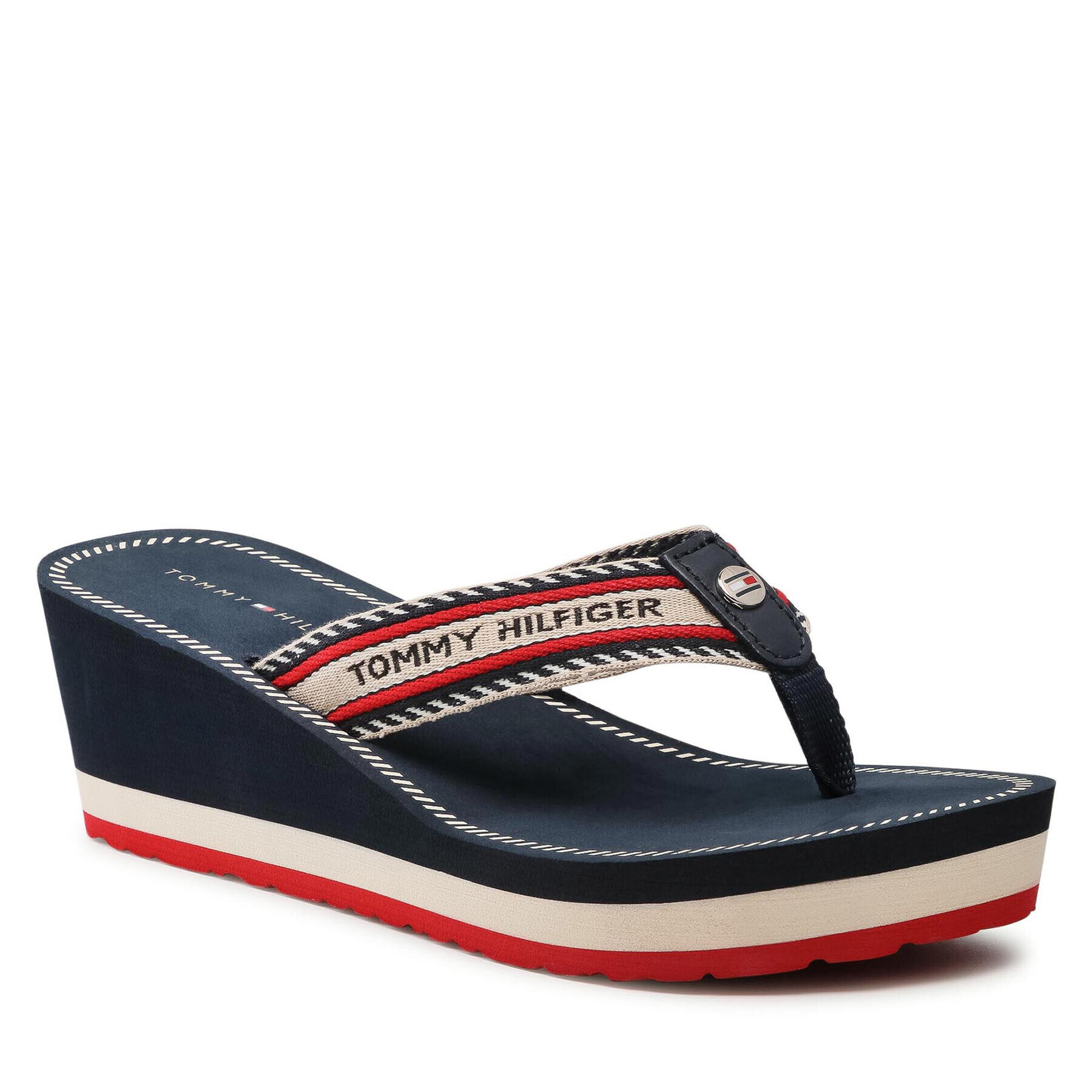 Tommy Hilfiger Flip flop Th Artisandal Wedge Beach Sandal FW0FW05762 Bleumarin - Pled.ro