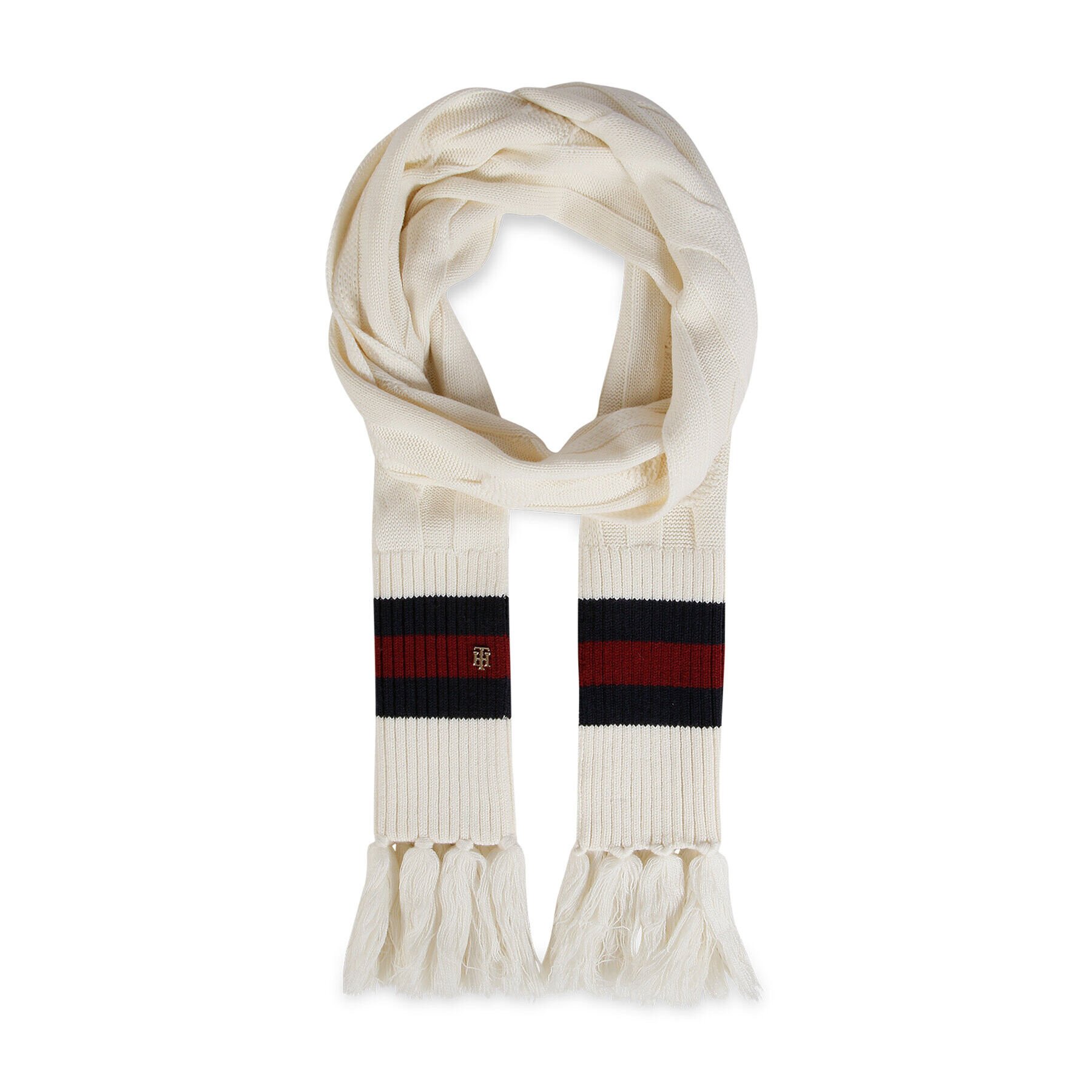 Tommy Hilfiger Fular Luxe Cable Scarf AW0AW13840 Alb - Pled.ro