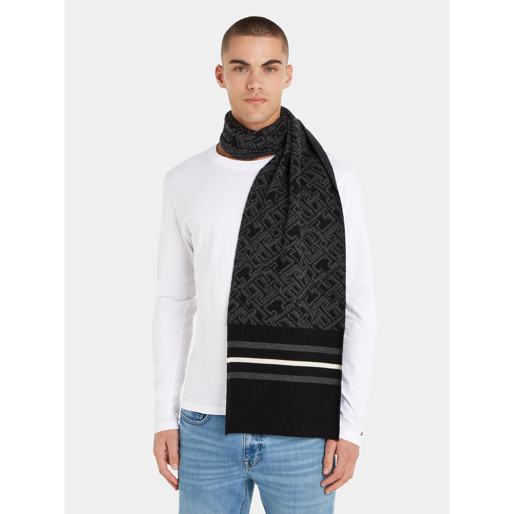 Tommy Hilfiger Fular Monogram Aop Scarf AM0AM12110 Negru - Pled.ro