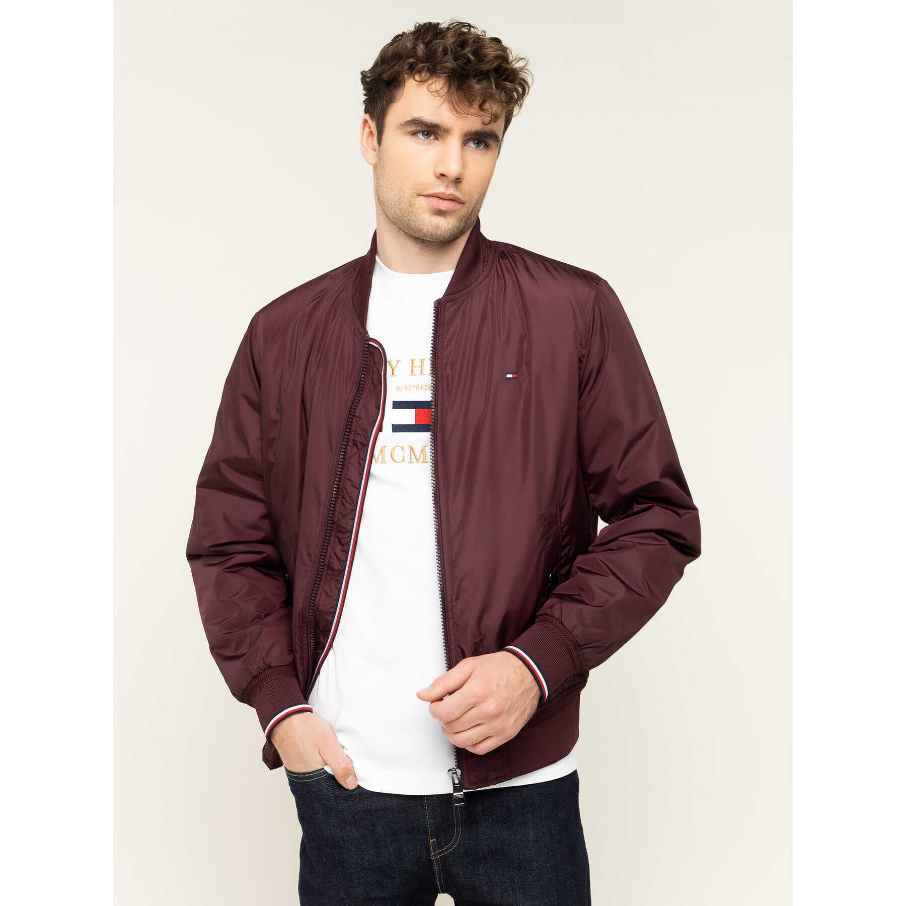 Tommy Hilfiger Geacă bomber Padded MW0MW12006 Vișiniu Regular Fit - Pled.ro