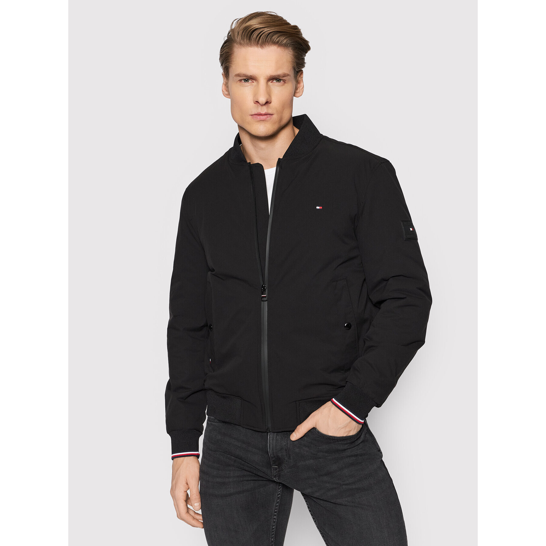 Tommy Hilfiger Geacă bomber Stretch MW0MW21359 Negru Regular Fit - Pled.ro