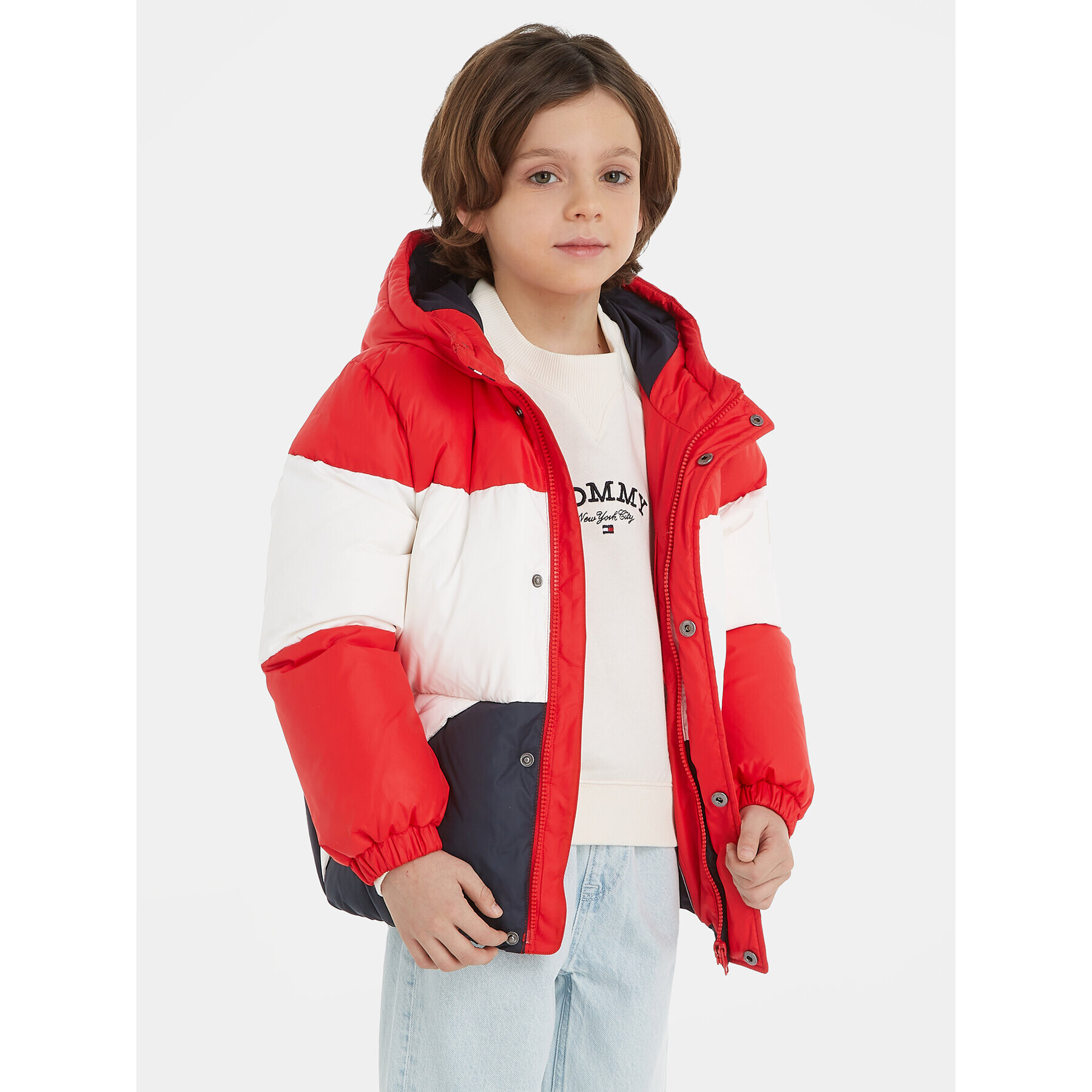 Tommy Hilfiger Geacă din puf Essential Colorblock KB0KB08559 M Roșu Regular Fit - Pled.ro