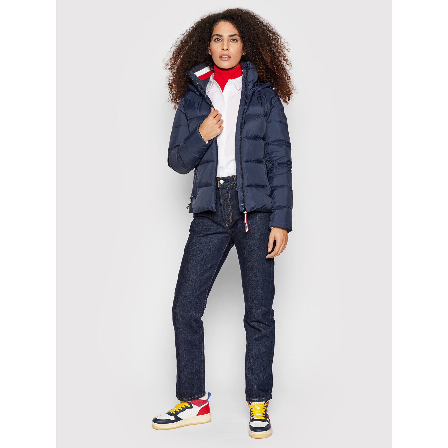 Tommy Hilfiger Geacă din puf Global Stripe WW0WW29340 Bleumarin Regular Fit - Pled.ro