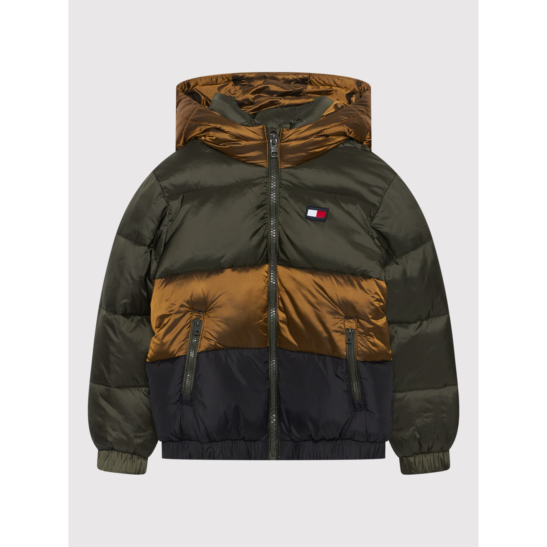 Tommy Hilfiger Geacă din puf Puffer Colorblock KB0KB06770 M Verde Regular Fit - Pled.ro