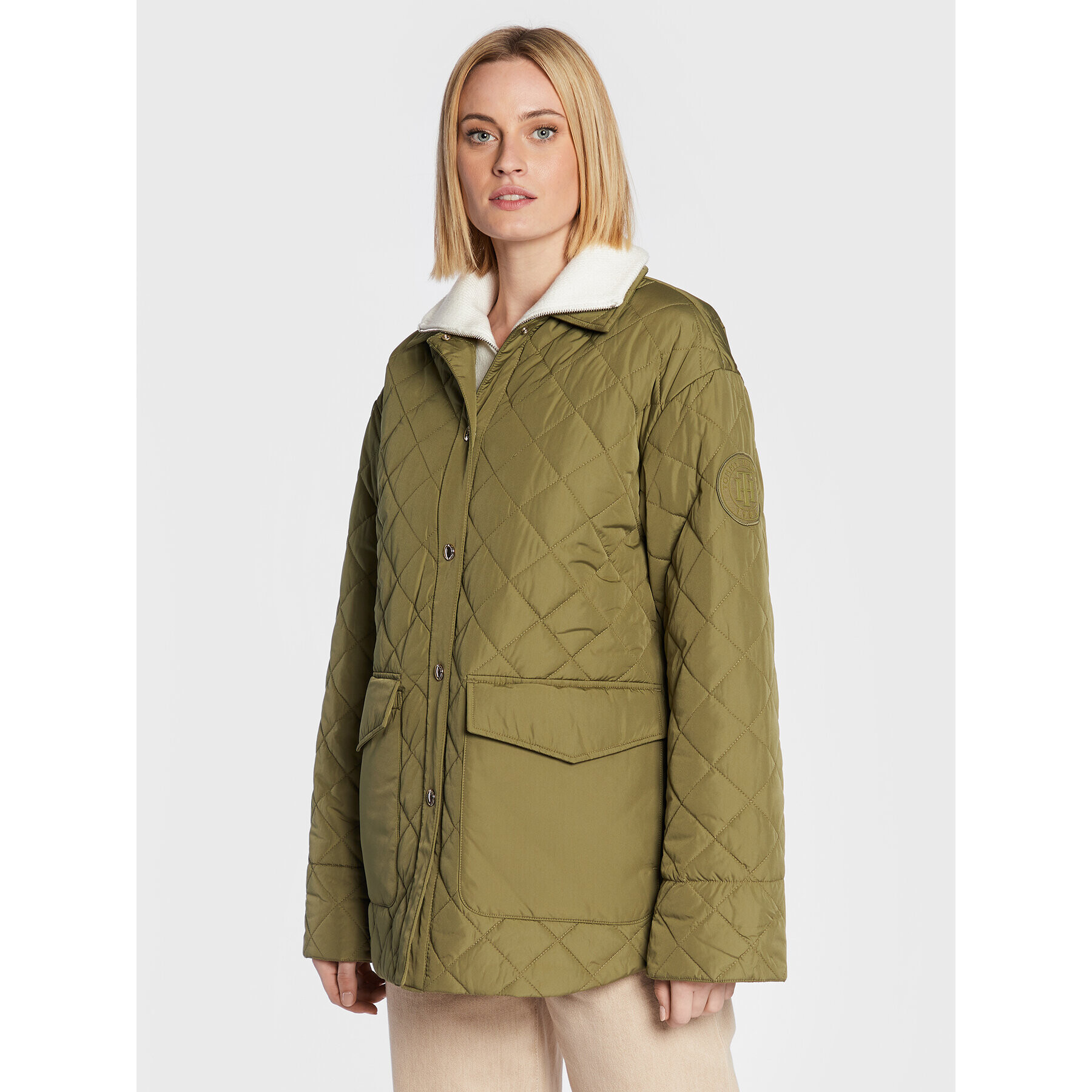 Tommy Hilfiger Geacă din puf Quilted WW0WW35552 Verde Relaxed Fit - Pled.ro