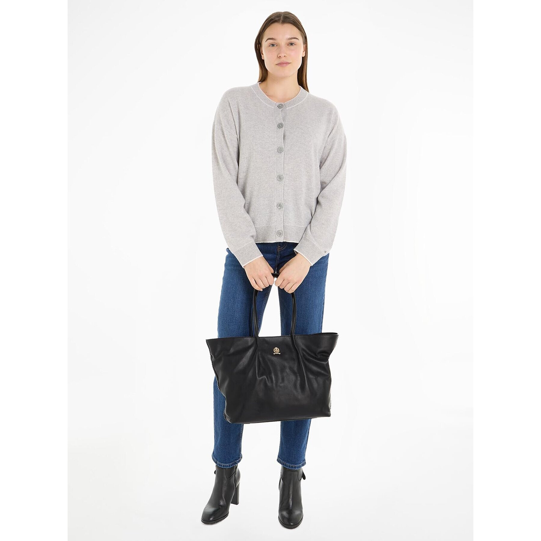 Tommy Hilfiger Geantă Crest Leather Tote AW0AW15230 Negru - Pled.ro