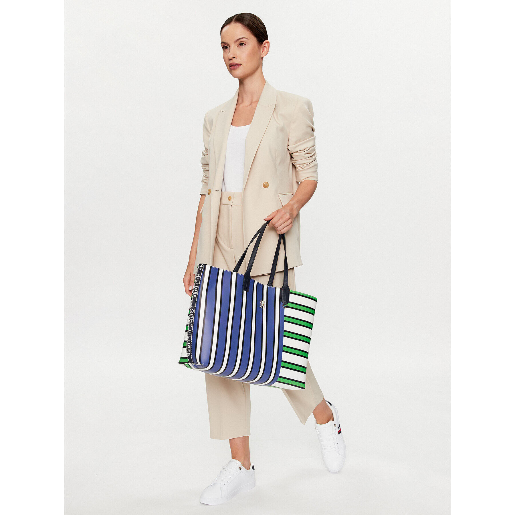 Tommy Hilfiger Geantă Iconic Tommy Tote Stripe Mix AW0AW14766 Bleumarin - Pled.ro