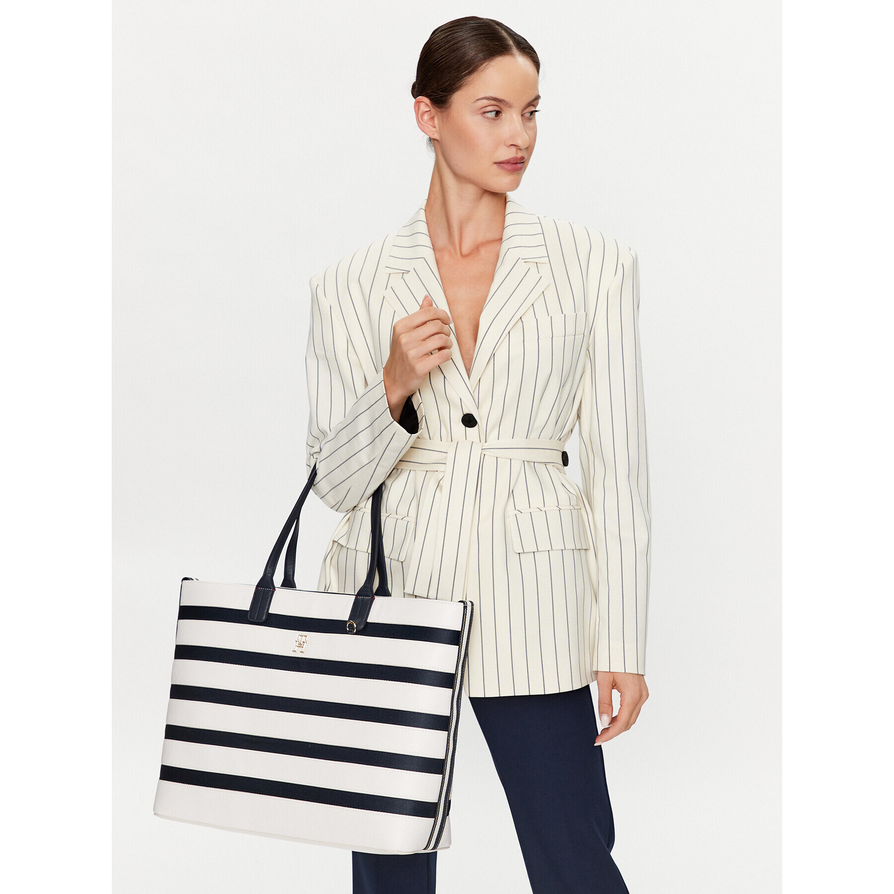 Tommy Hilfiger Geantă Iconic Tommy Tote Stripes AW0AW14762 Alb - Pled.ro