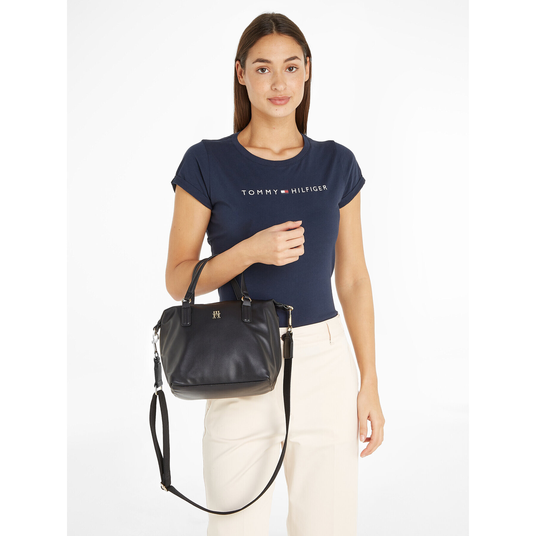 Tommy Hilfiger Geantă Poppy Plus Small Tote AW0AW15592 Negru - Pled.ro