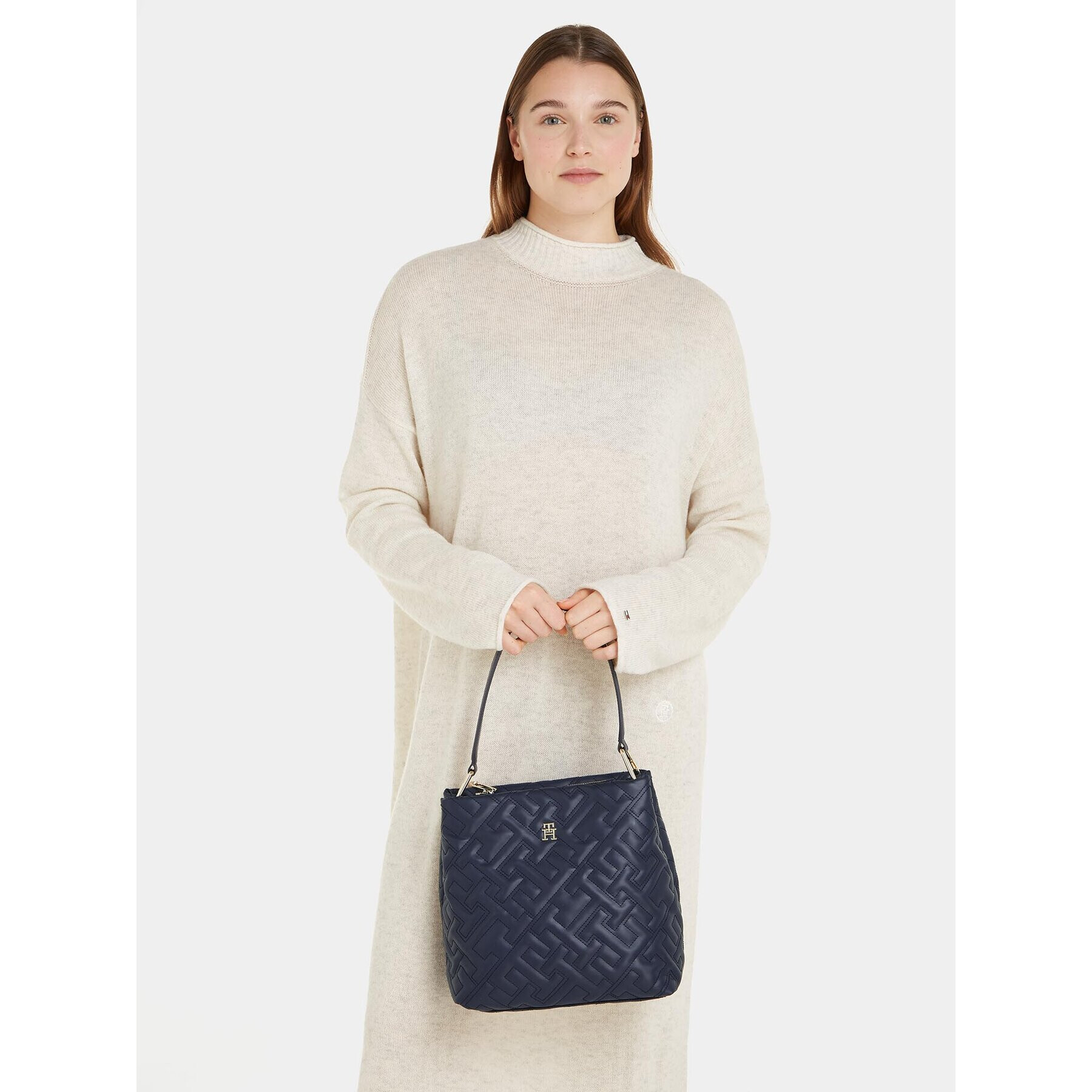 Tommy Hilfiger Geantă Th Soft Bucket Mono AW0AW15582 Bleumarin - Pled.ro