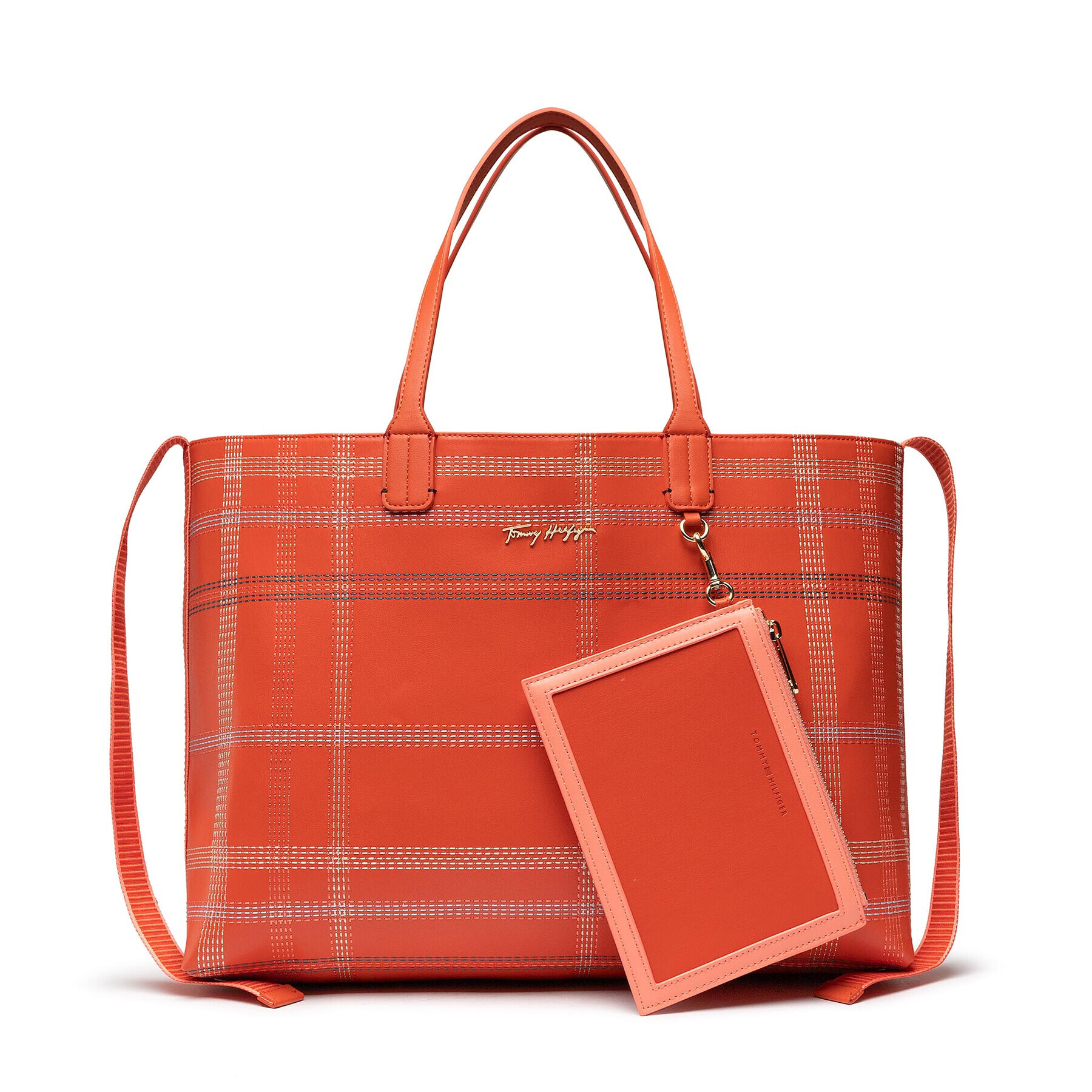 Tommy Hilfiger Geantă Iconic Tommy Tote Check AW0AWI2311 Portocaliu - Pled.ro