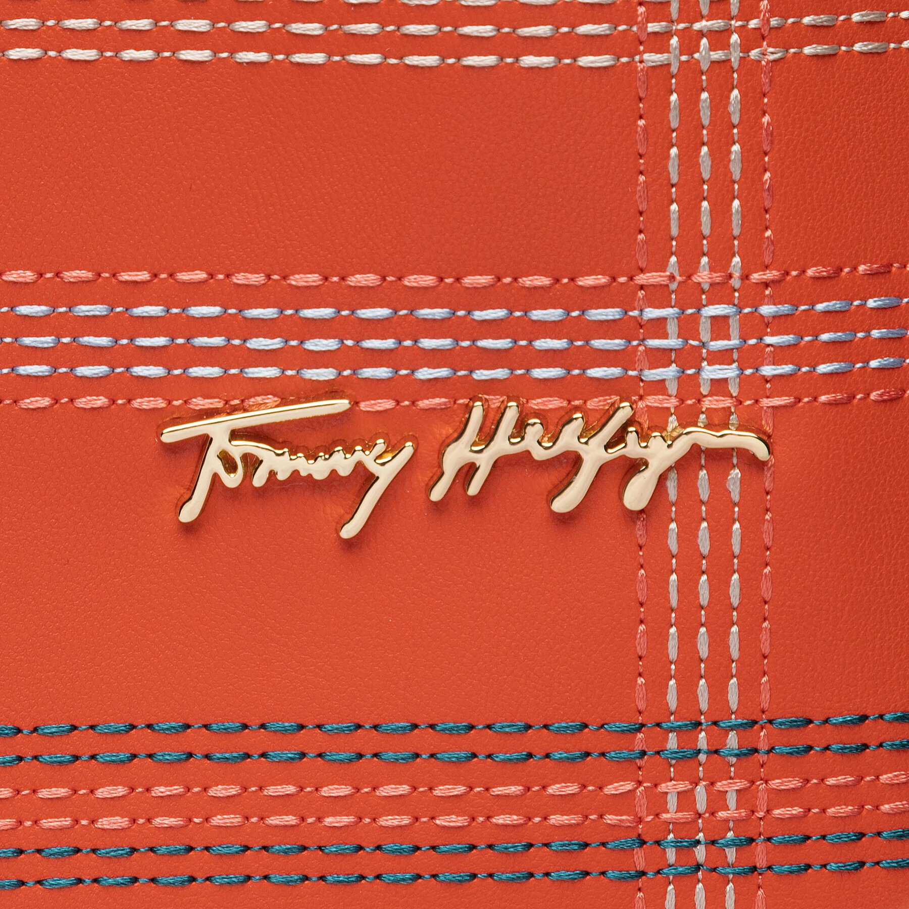 Tommy Hilfiger Geantă Iconic Tommy Tote Check AW0AWI2311 Portocaliu - Pled.ro