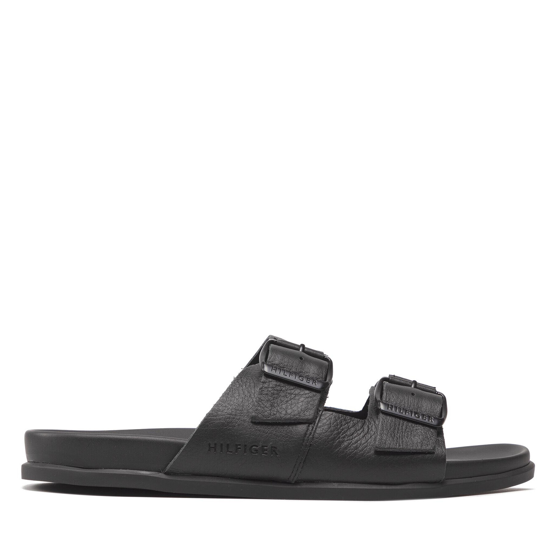 Tommy Hilfiger Șlapi Elevated Leather Buckle Sandal FM0FM04085 Negru - Pled.ro