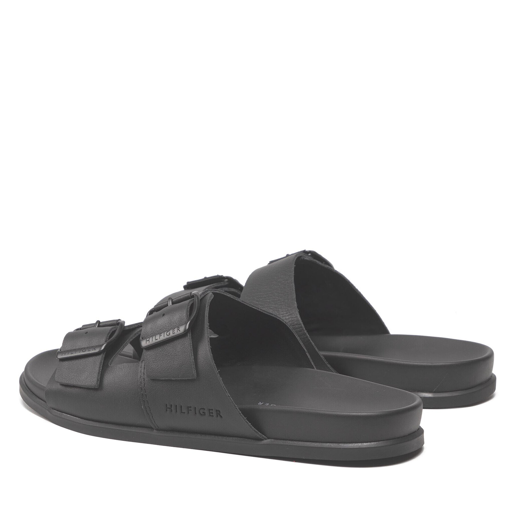 Tommy Hilfiger Șlapi Elevated Leather Buckle Sandal FM0FM04085 Negru - Pled.ro