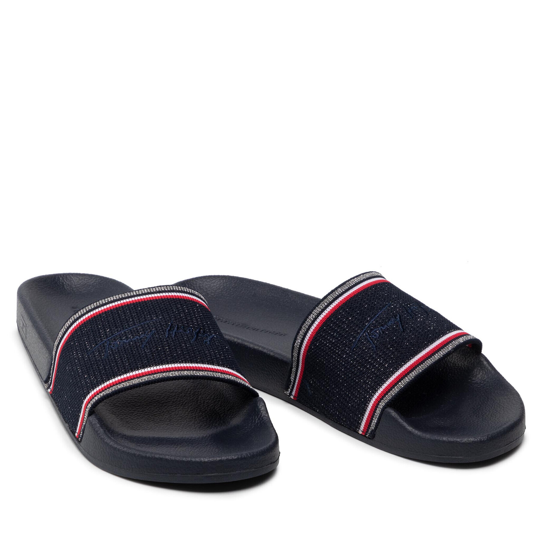 Tommy Hilfiger Șlapi Essential Shiny Knit Pool Slide FW0FW06311 Bleumarin - Pled.ro